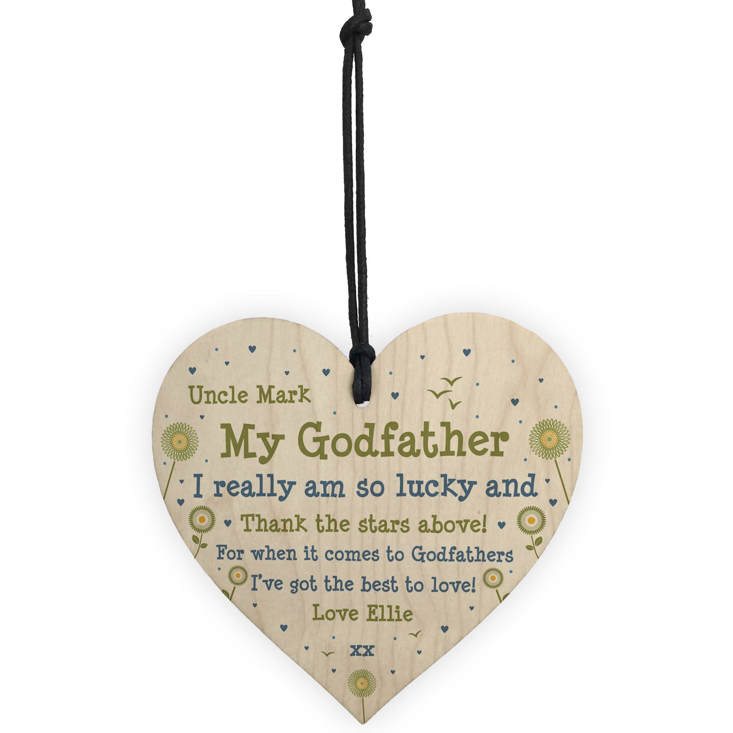 Godfather Personalised Plaque Wooden Heart Godfather Birthday