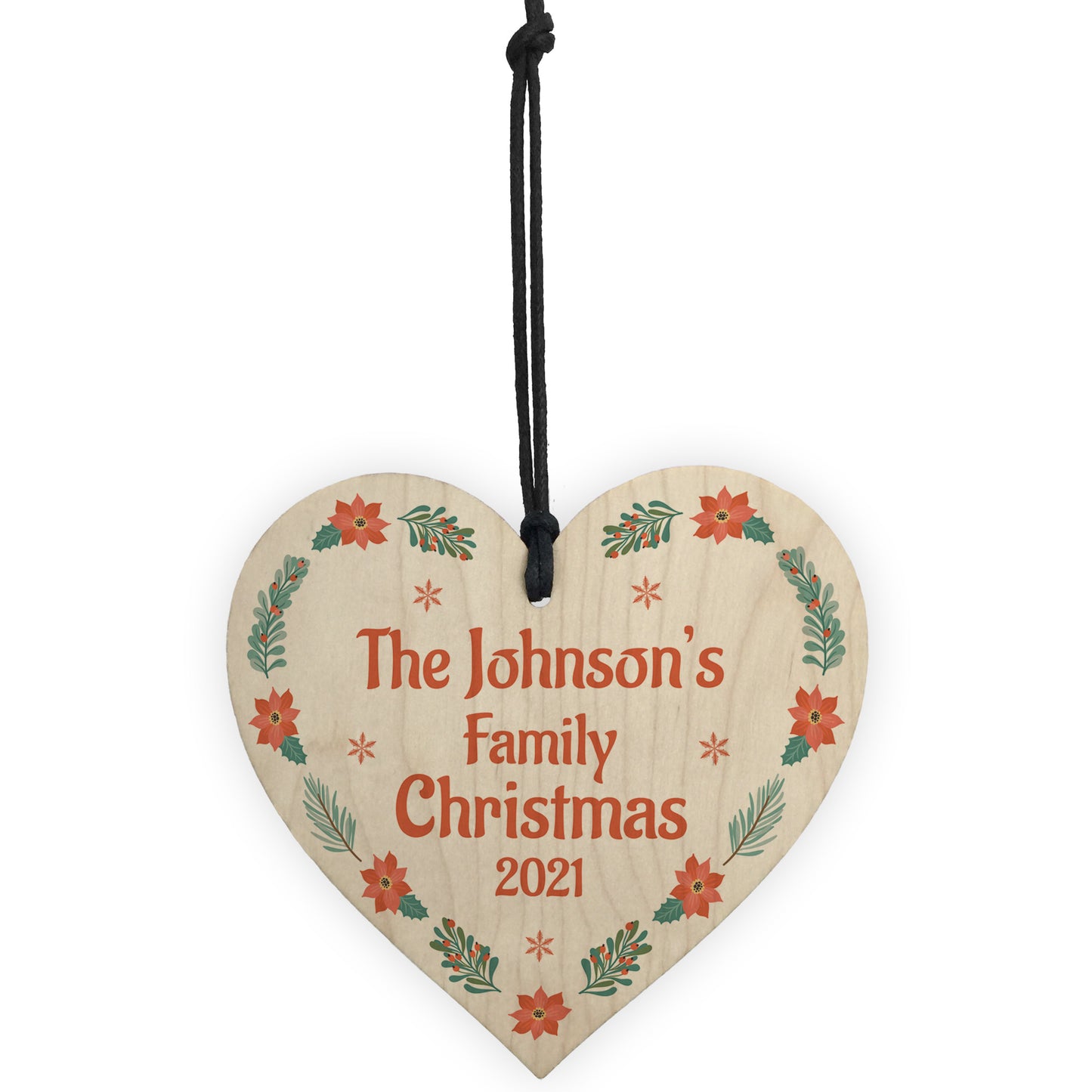 Personalised Family Tree Decoration SURNAME Wood Heart