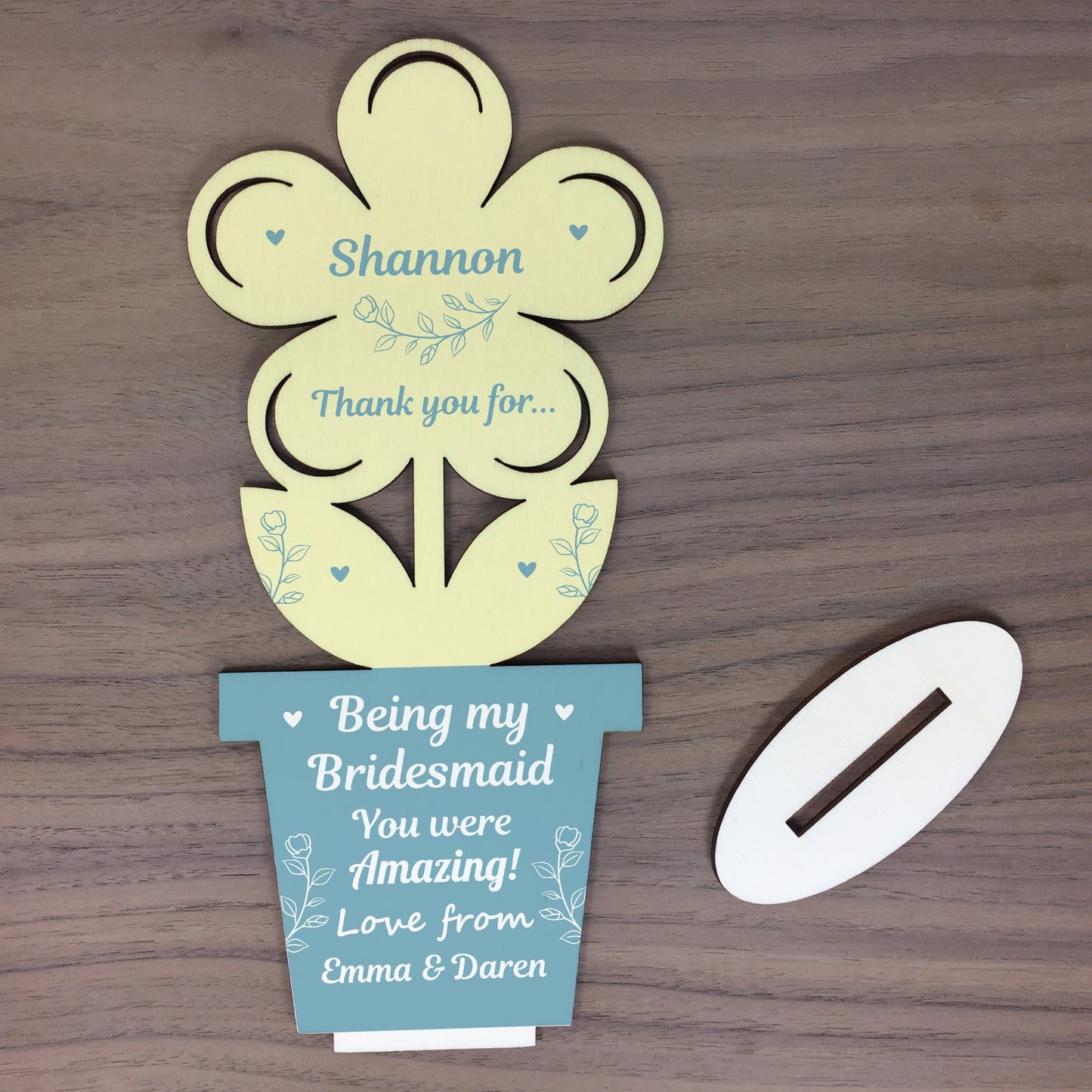 Thank You Bridesmaid Gift Wood Flower Personalised Friend Gift