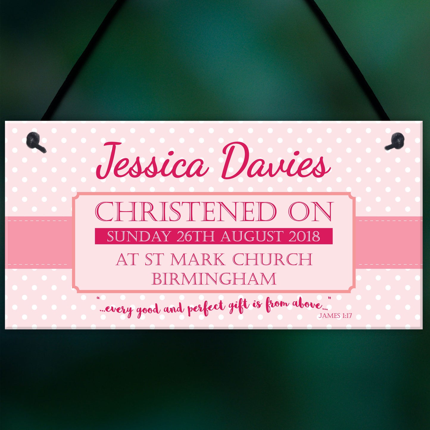 Personalised Christening New Baby Girl Baptism Hanging Plaque