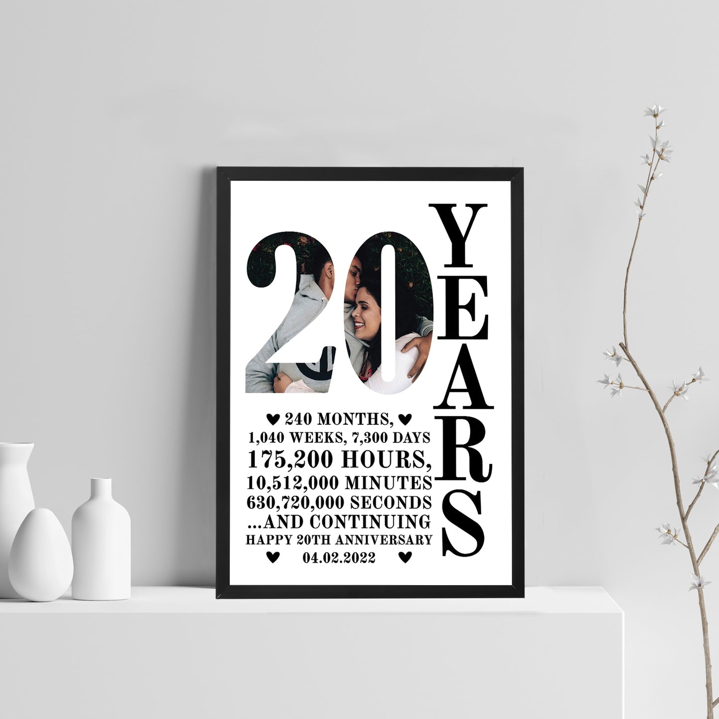 20th Anniversary Gift Framed Print Personalised Husband Wife