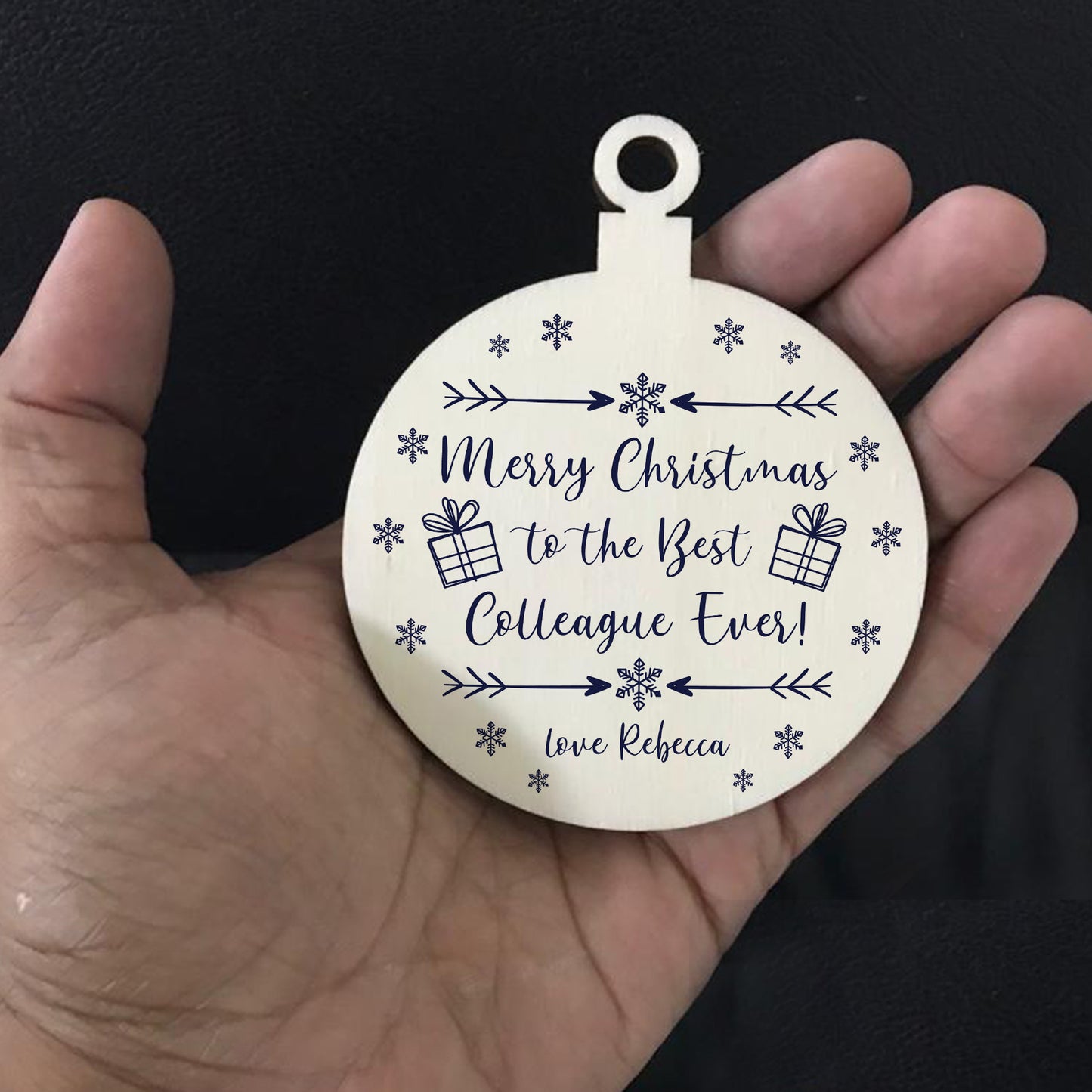 Xmas Gift For Colleague Wood Bauble Tree Decor PERSONALISED