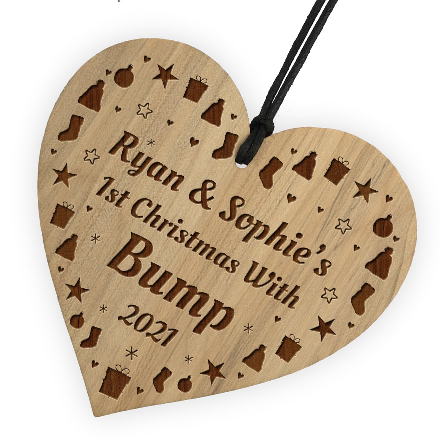 1st Christmas With Bump Engraved Heart Personalised Decoration