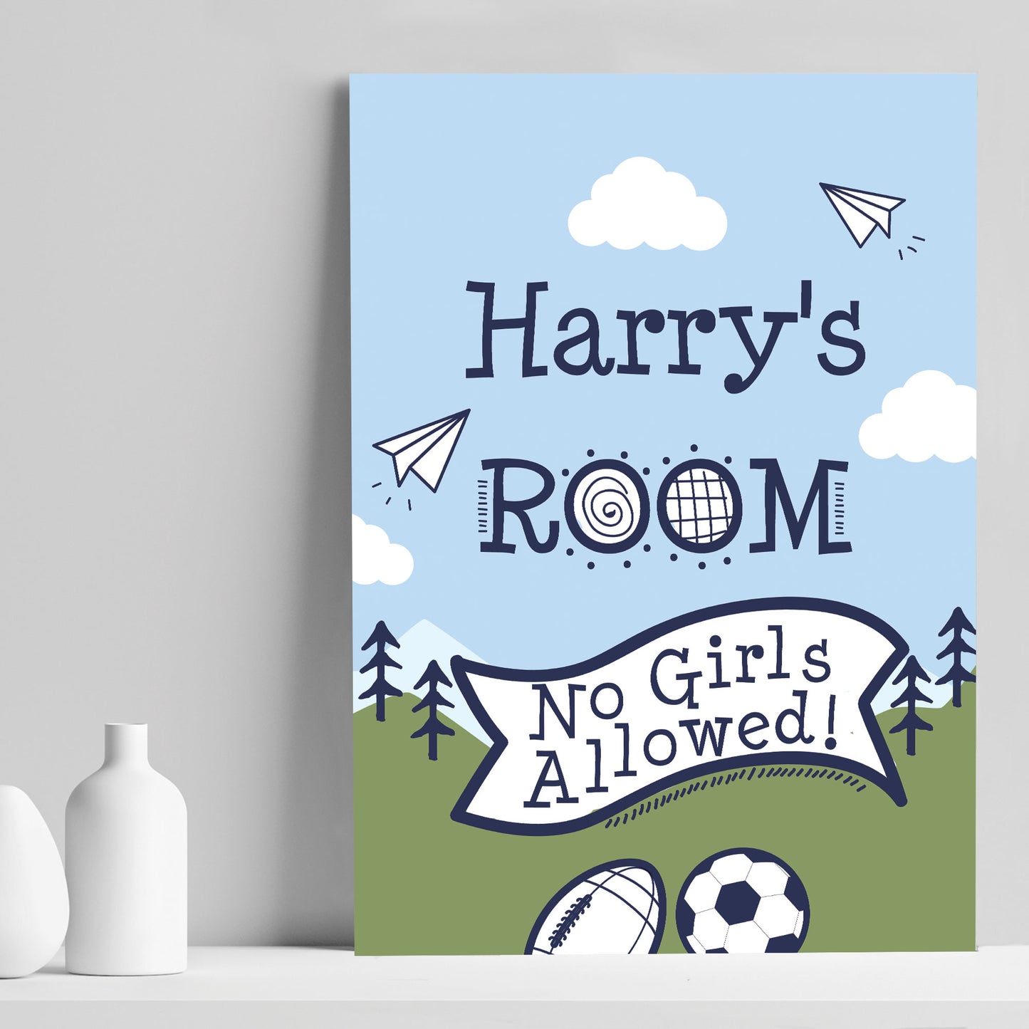 PERSONALISED Boys Bedroom Wall Art Football Room Decoration