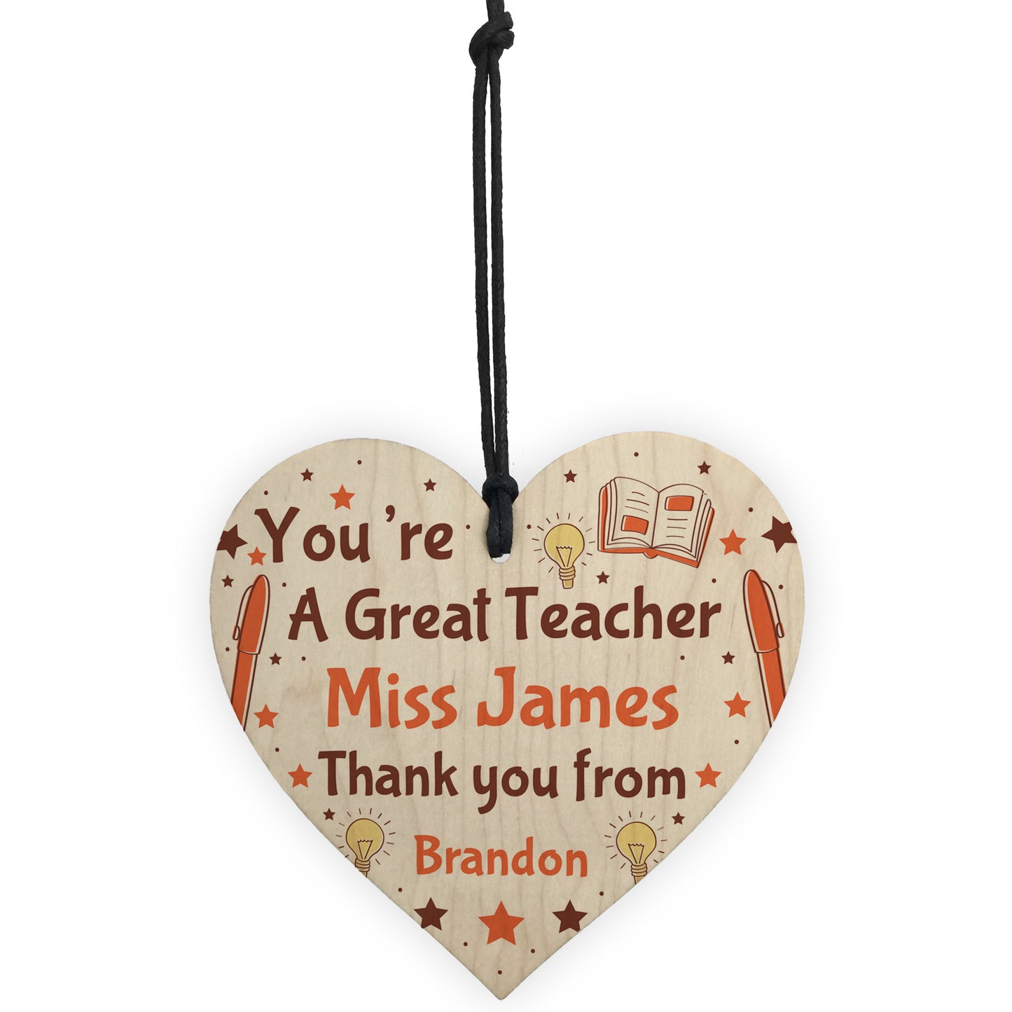 PERSONALISED Teacher Gift Wood Heart Thank You Leaving Gift