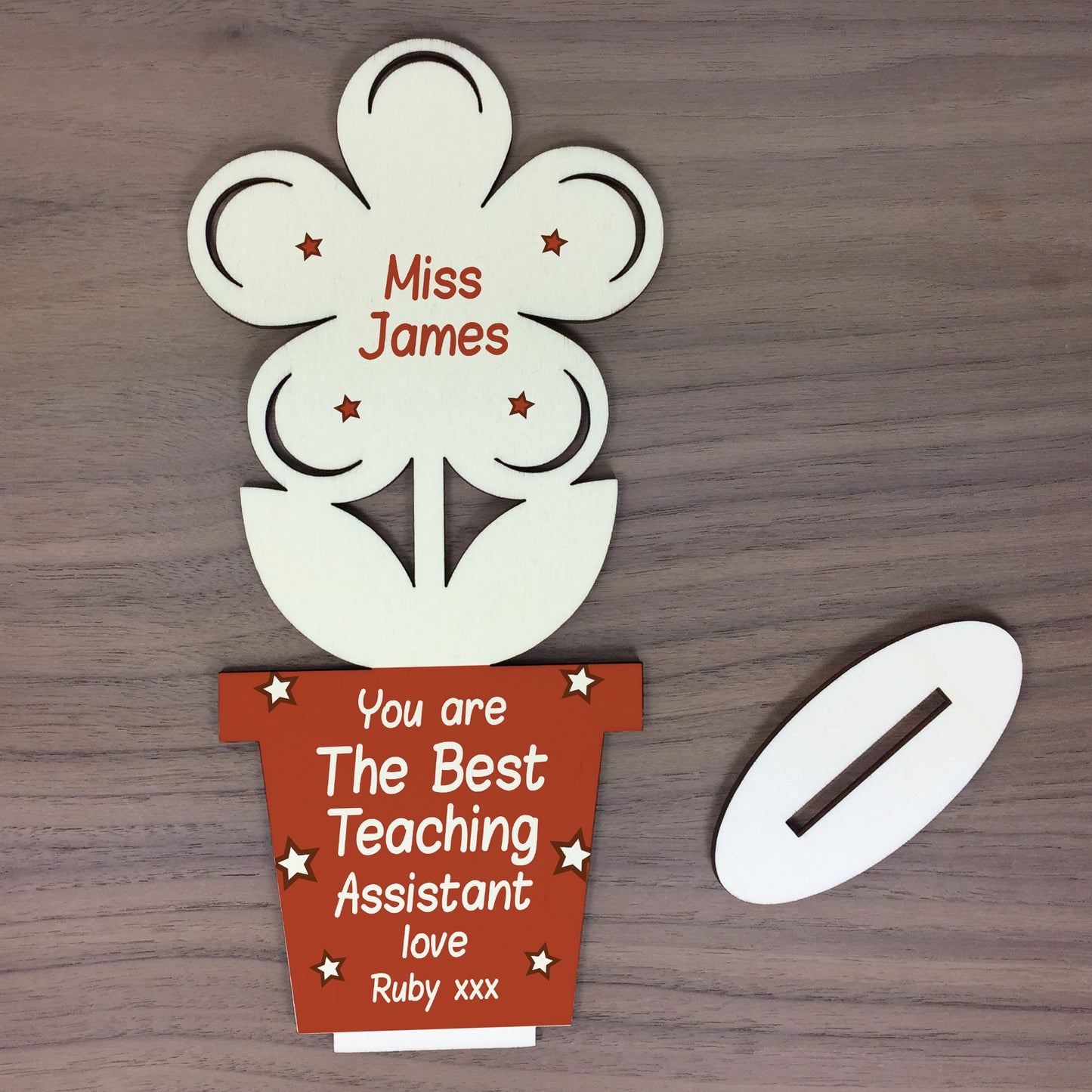 Thank You Teaching Assistant Gift Personalised Wood Flower