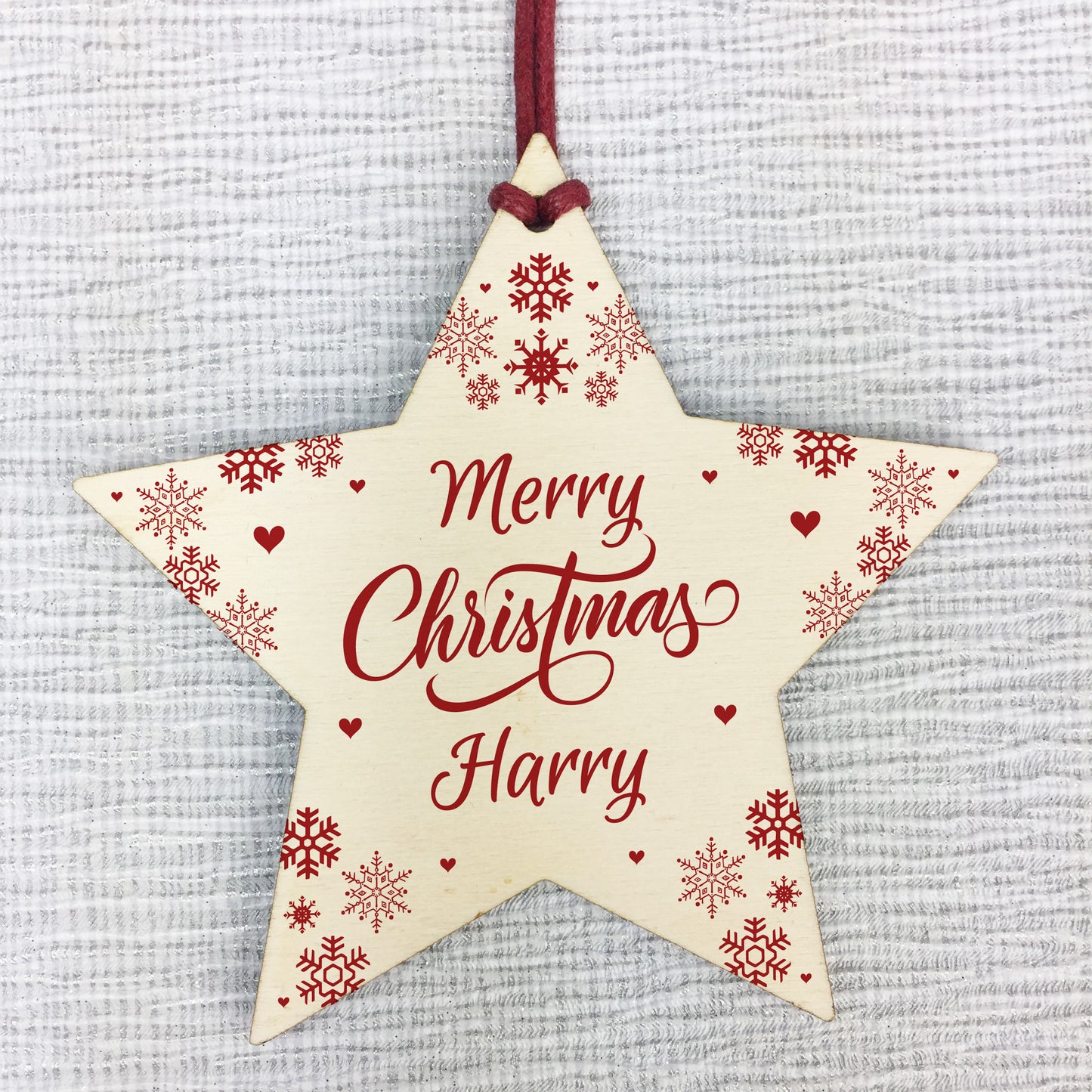 Personalised Xmas Tree Decoration Gift Wood Bauble Star Shape