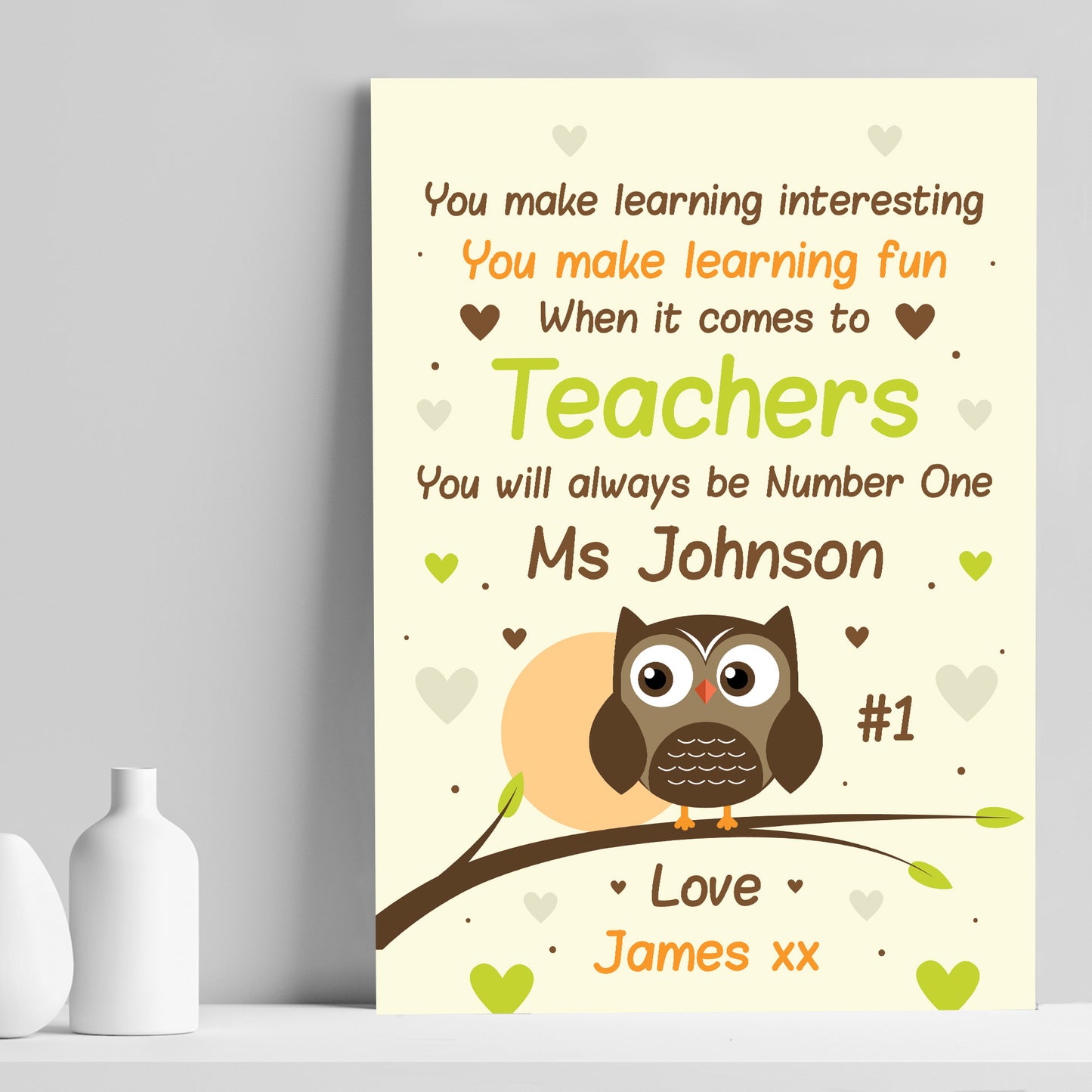 Personalised Thankyou Teacher Assistant Leaving School Owl Gift