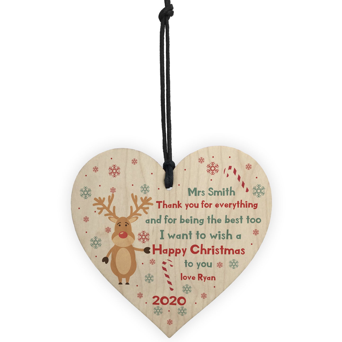 PERSONALISED Christmas Gift For Teacher Assistant Wood Heart