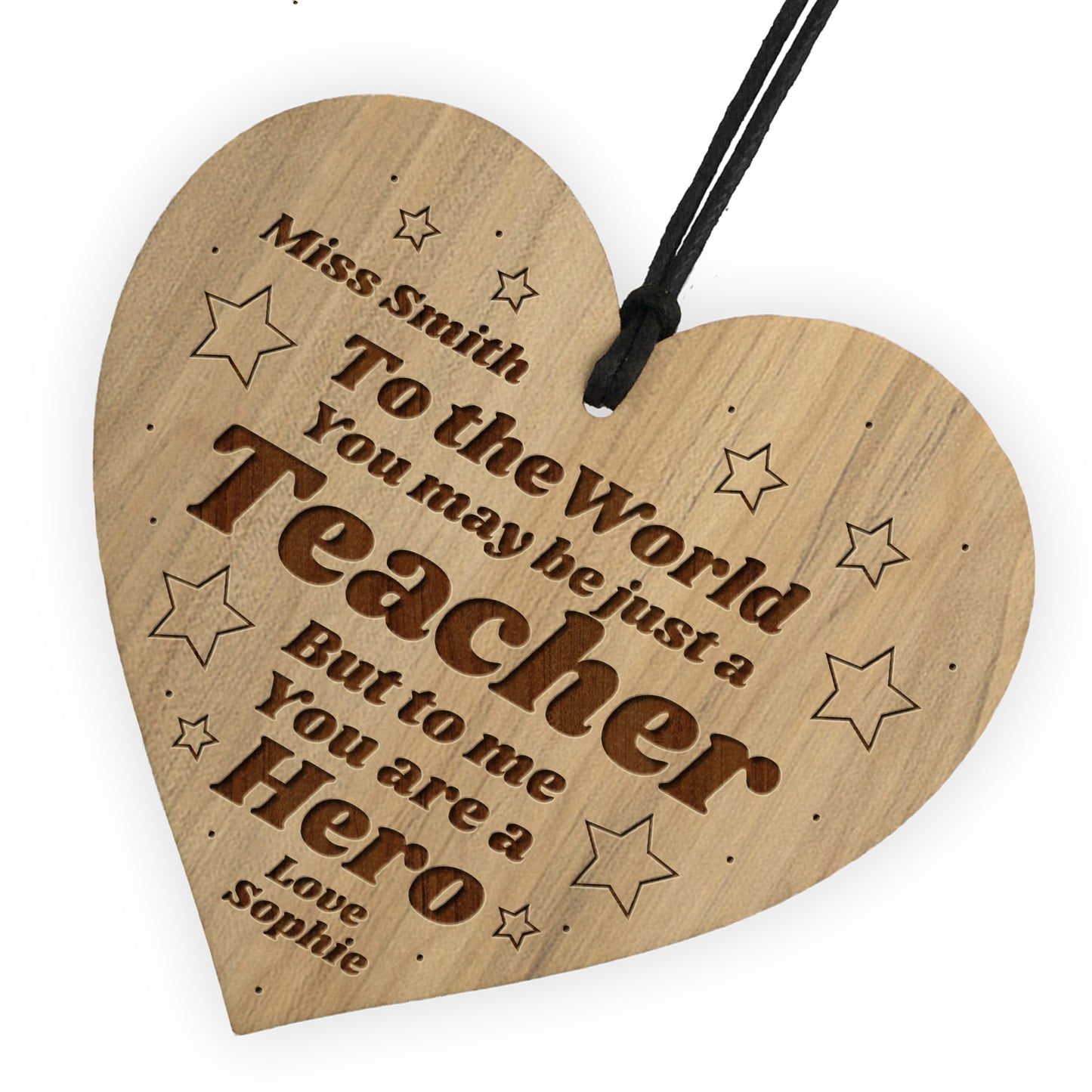 Teacher Gift Thank You Wood Engraved Heart Personalised Gift