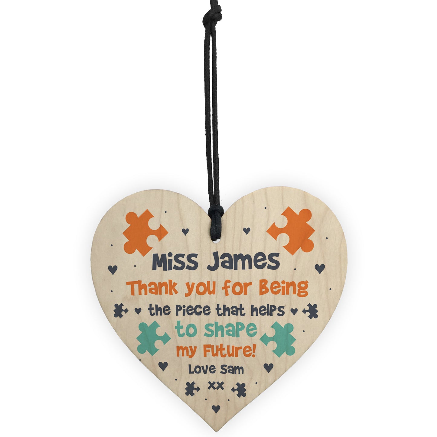 Personalised Wooden Teachers Gift Wood Heart TA Gift Thank You