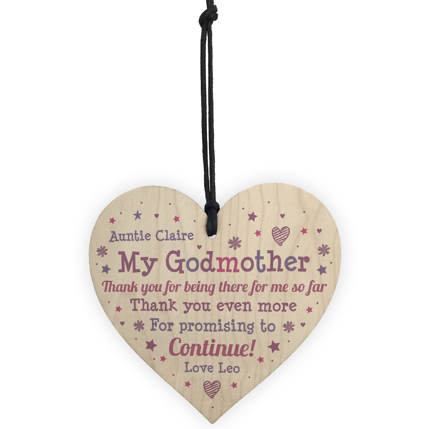 Personalised Godmother Gift Wood Heart Godparent Gift Thank You