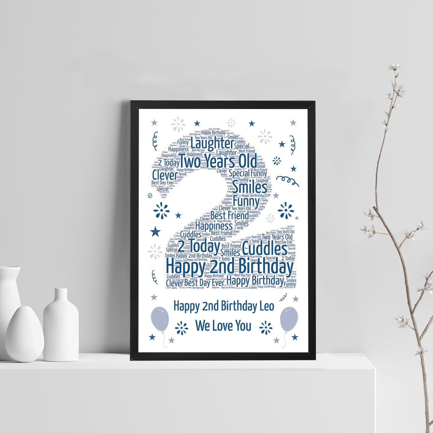 Personalised 2nd Birthday Gift Framed Word Art Print Keepsake