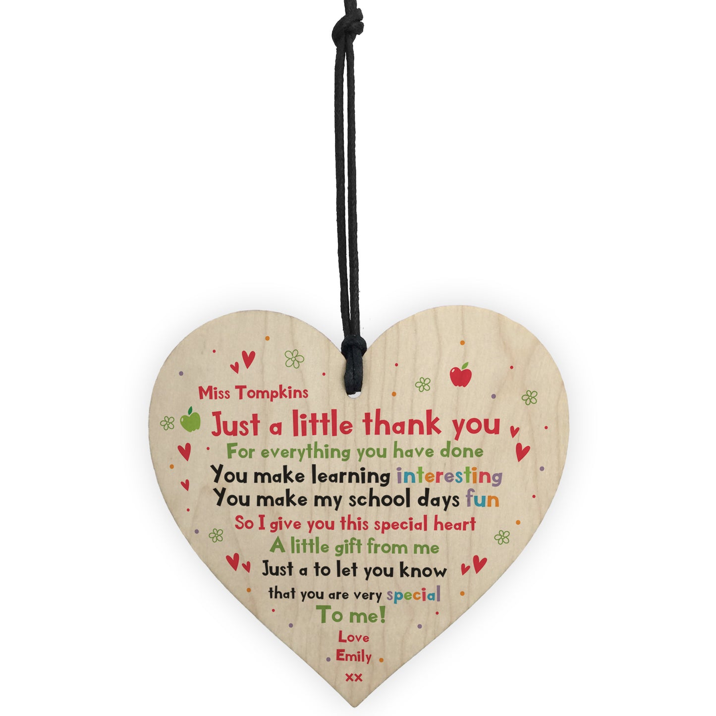 Handmade Personalised Teacher Gift Wood Heart Thank You Leaving