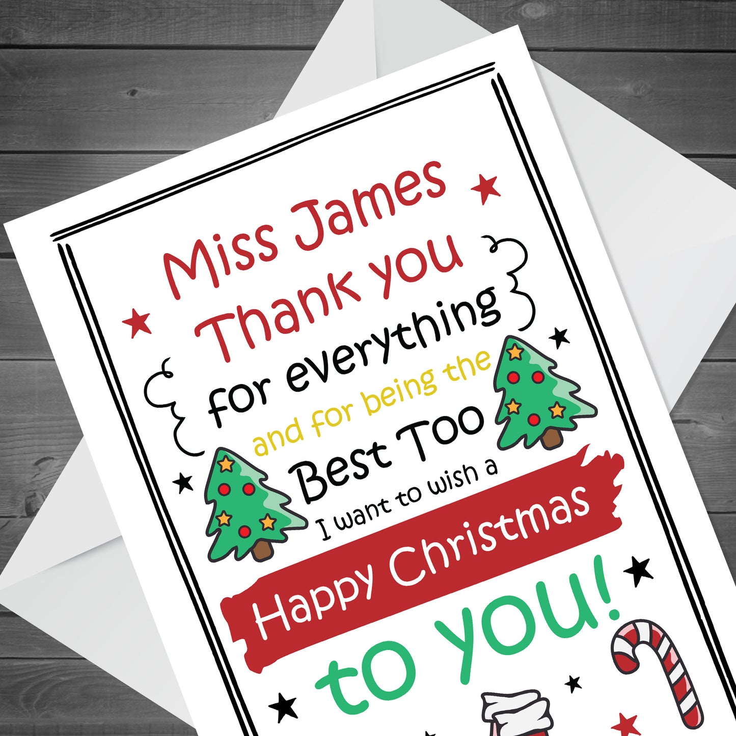 Christmas Card For Teacher Personalised Thank You Card Nursery