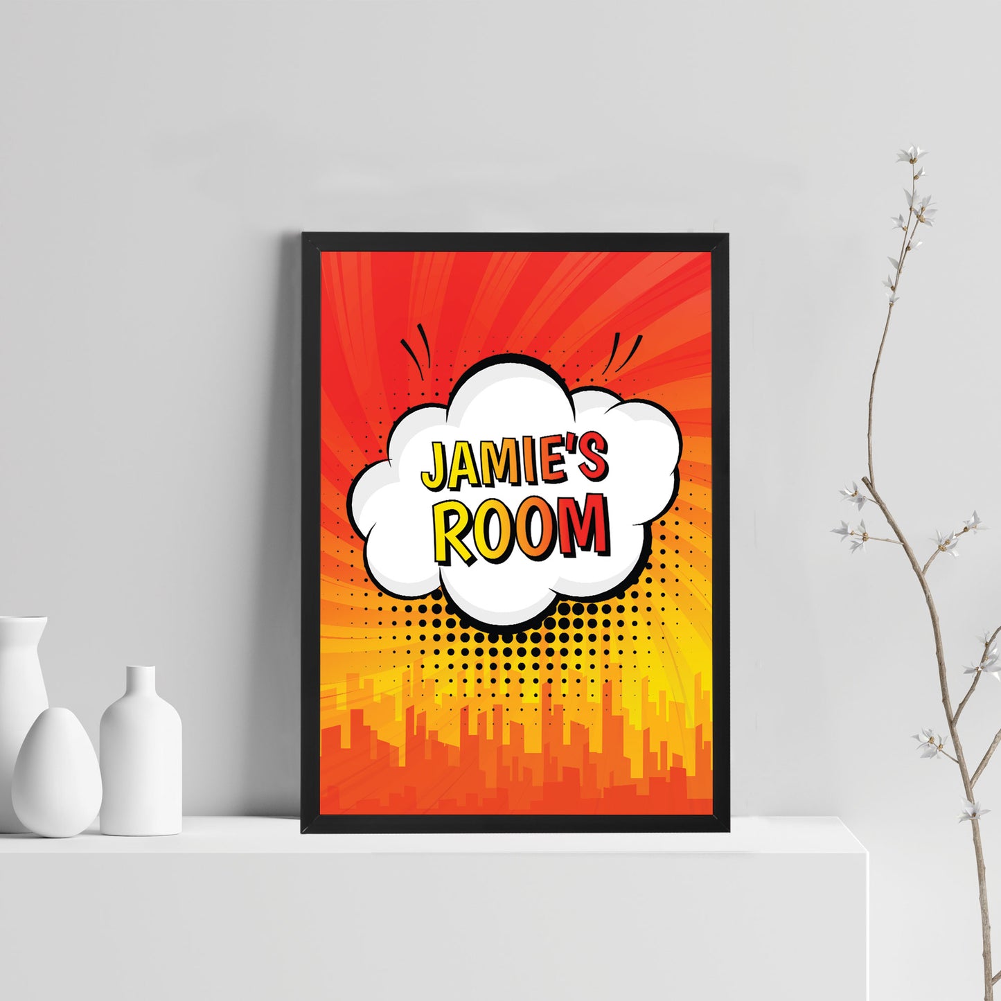 Personalised Superhero Wall Art Framed Picture Boys Bedroom Sign