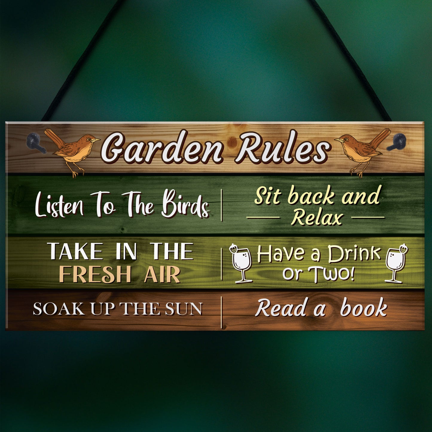 Garden Rules Novelty Sign Hanging Wall Fence Garden Shed Plaque