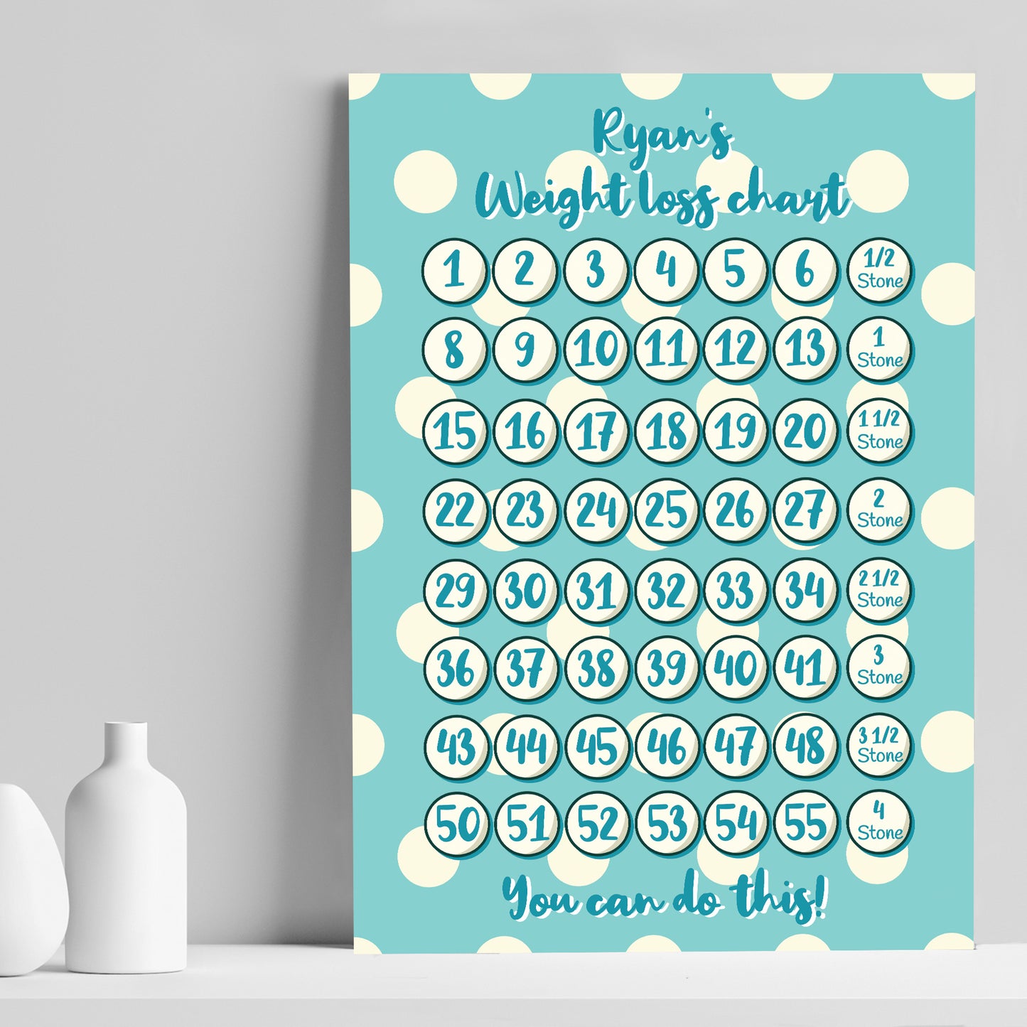 Weight Loss Chart A4 Print Personalised Motivational Tracker