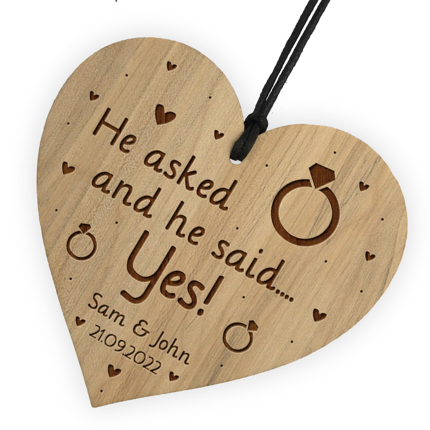 Personalised Engagement Gift For Him Engraved Heart He Asked