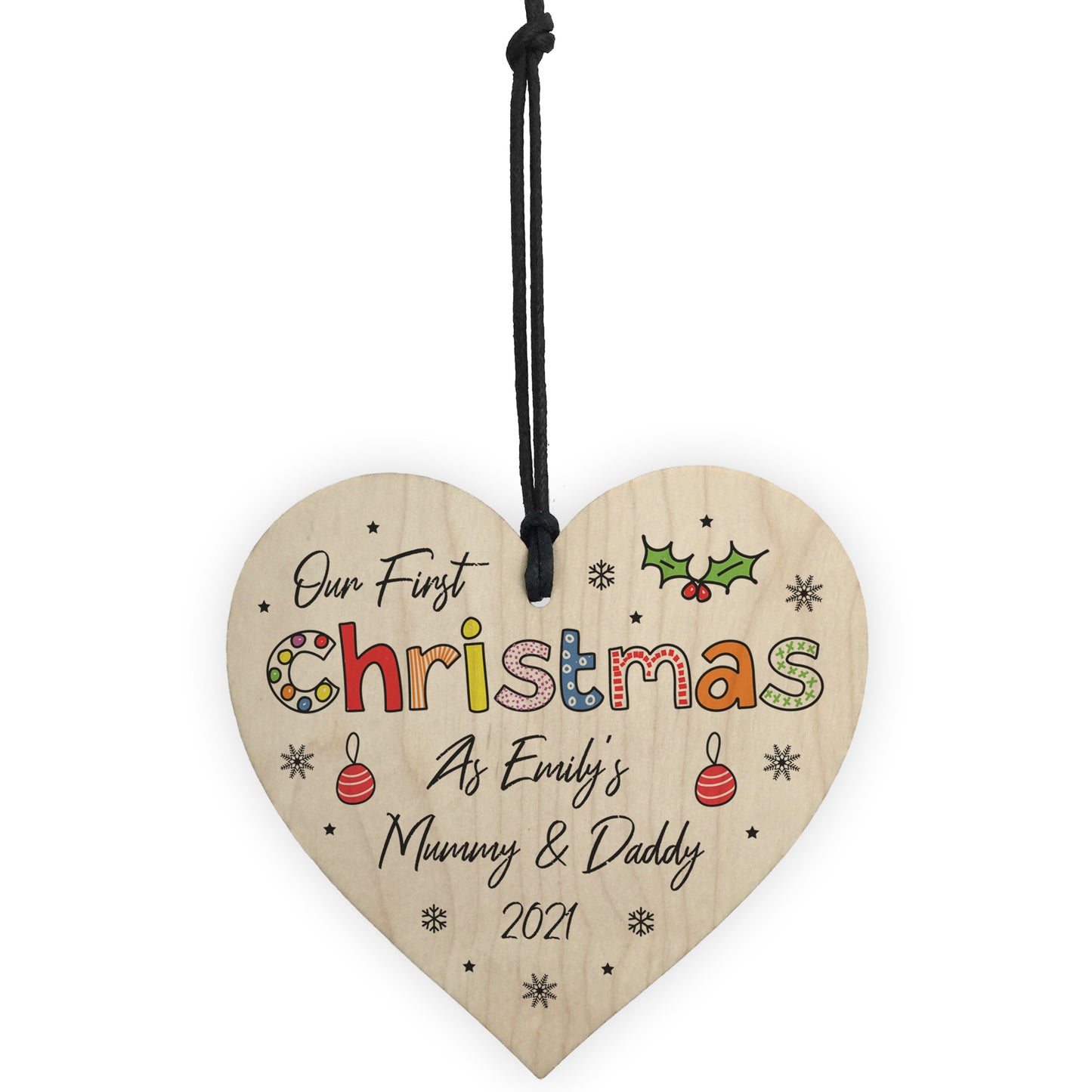 1st Christmas As Any Names Mummy Daddy Wooden Heart