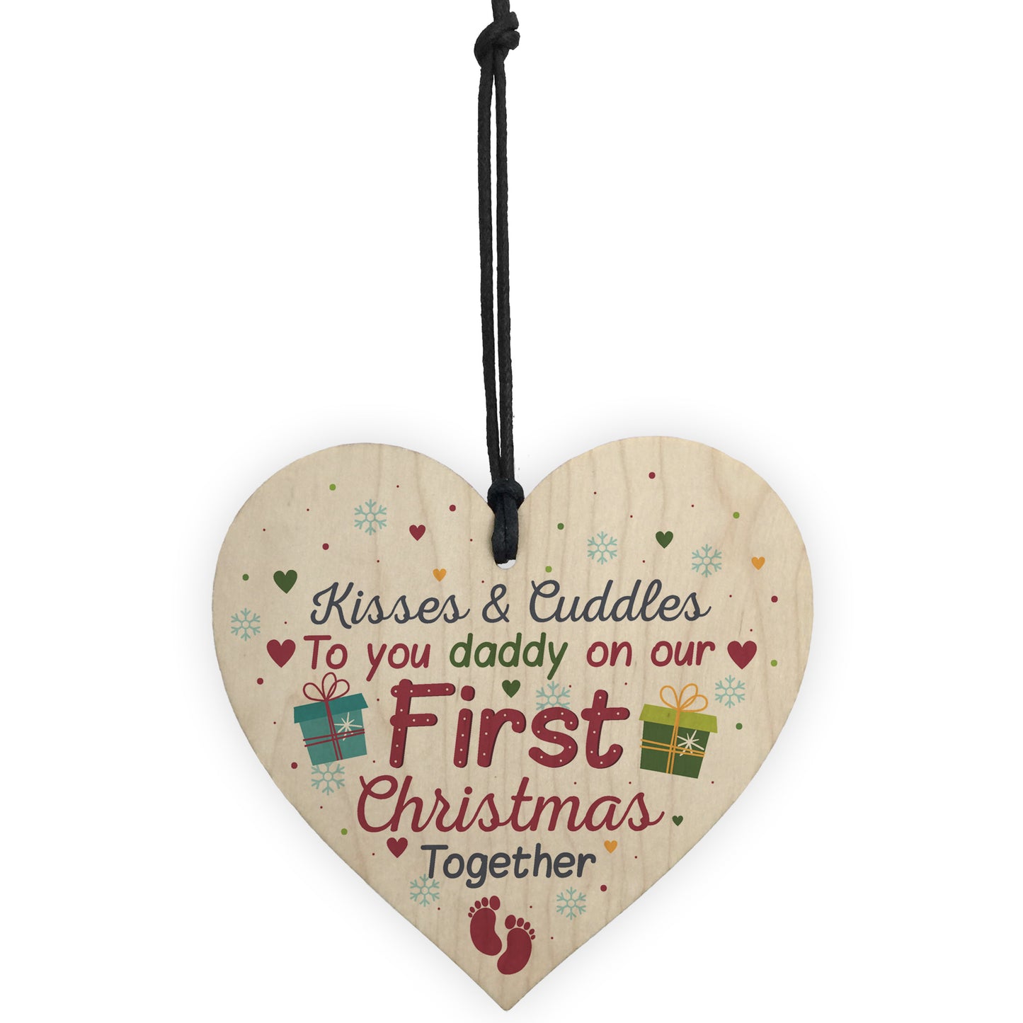 1st First Christmas DAD Gift Bauble Decoration Wooden Heart Sign