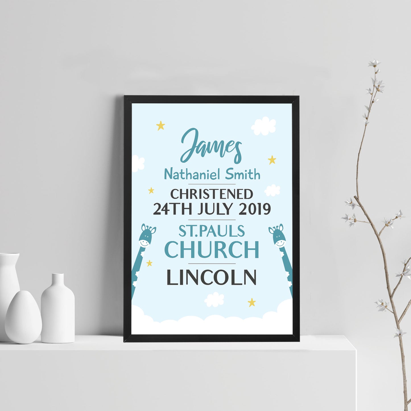 Personalised Baby Print Christening Details Nursery Art Framed