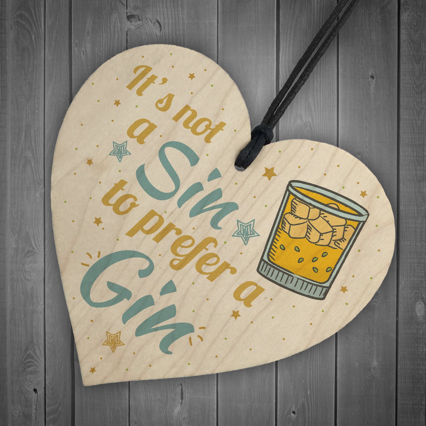 Gin Sign Wood Hanging Heart Plaque Kitchen Alcohol Gift Garden