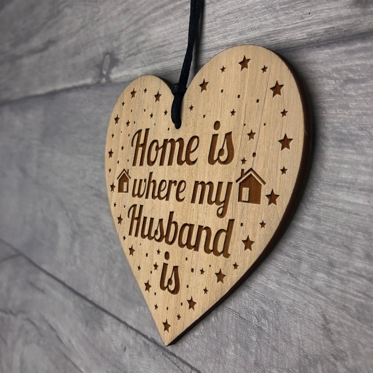 Home Is Where My Husband Is Wood Heart Husband Birthday Gifts