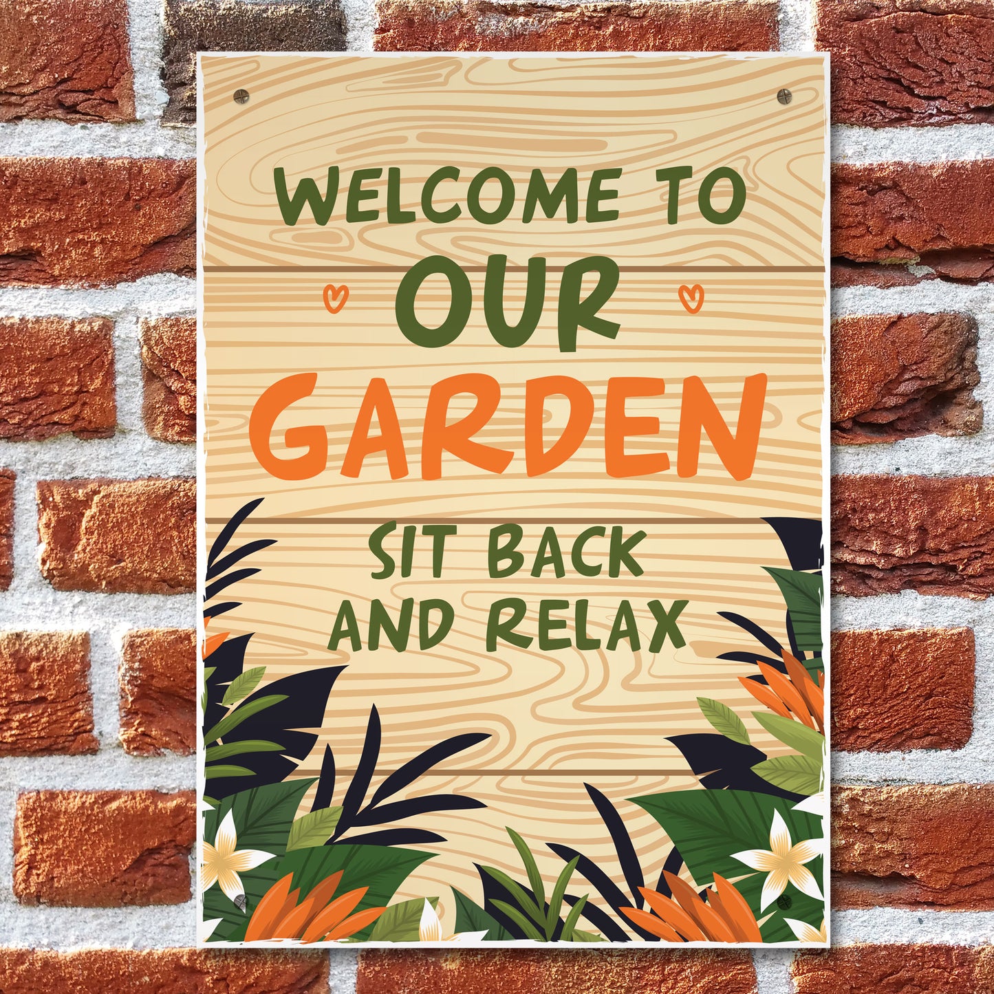 Welcome To Our Garden Sign A4 Hanging Wall Door Plaque Shed Sign