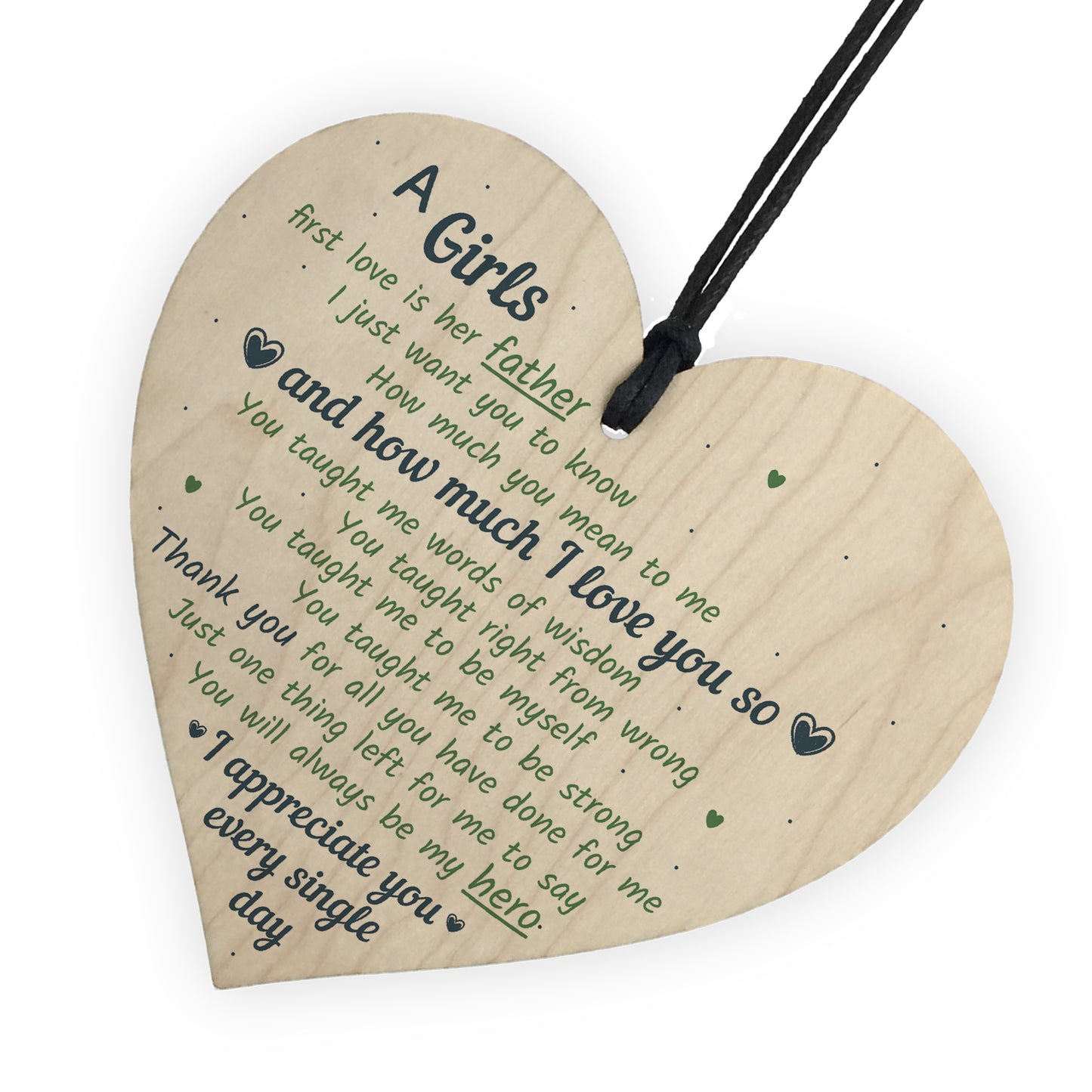 Father Girls First Love Wood Heart DAD Daddy Fathers Day Gift