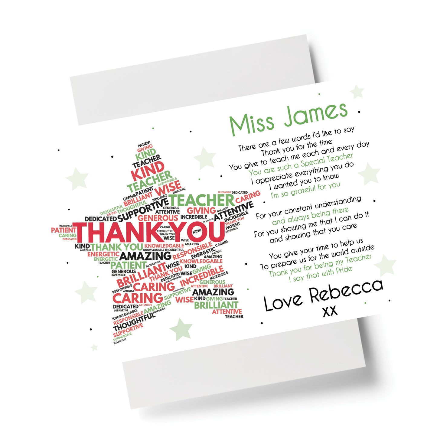 Personalised Thank You Teacher Gift Leaving School Nursery Poem