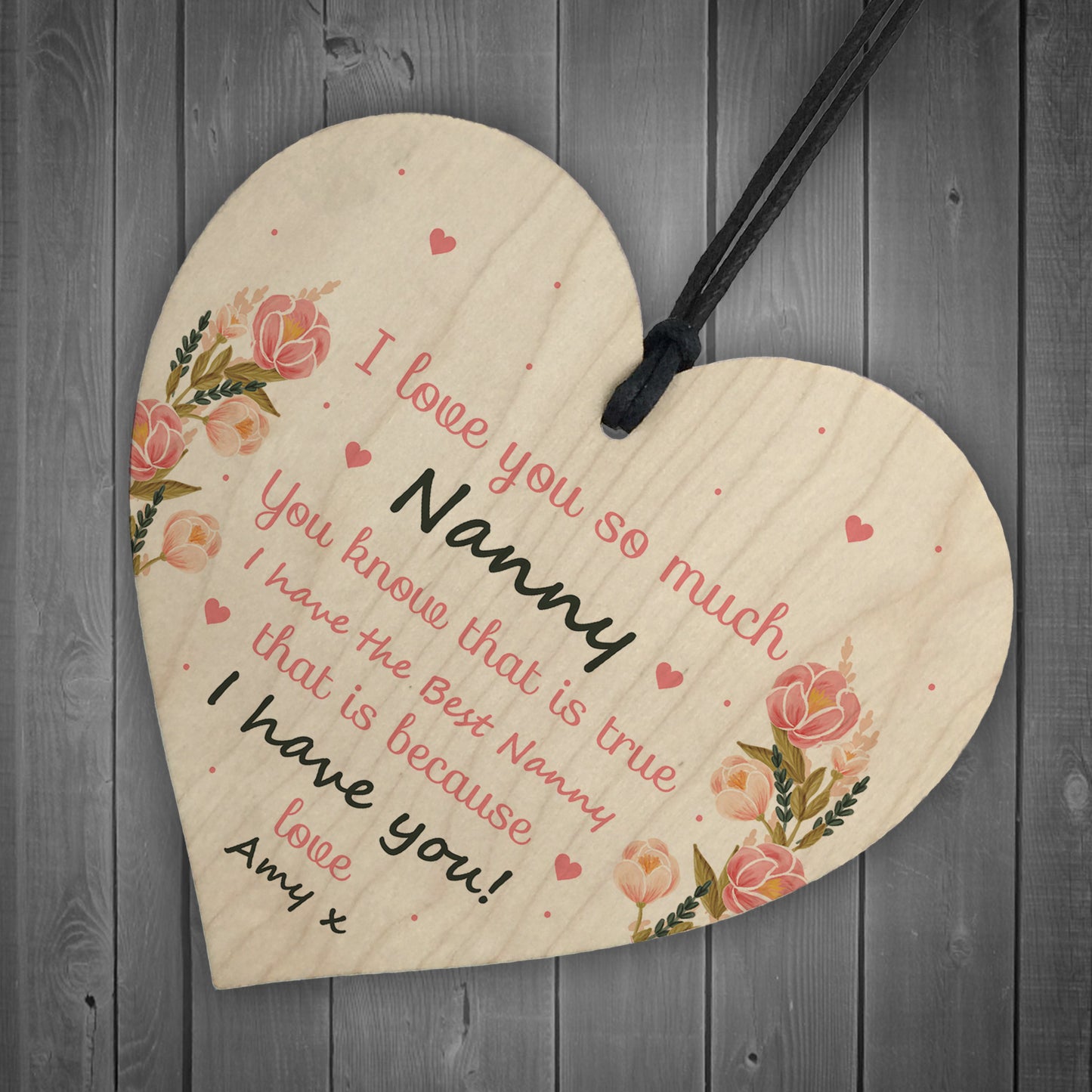 Nanny Birthday Christmas Thank You Gift Wood Heart Love Plaque