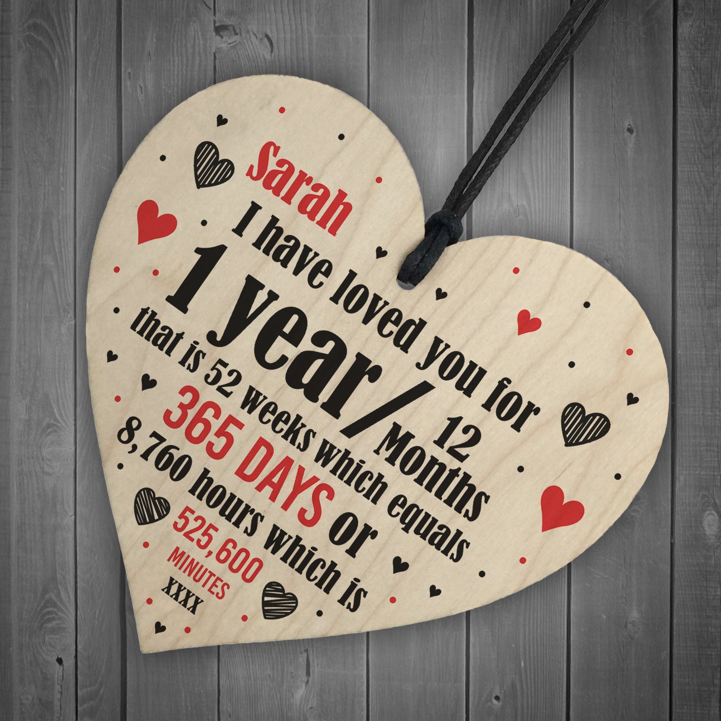 1st Anniversary Gift Personalised Heart Wedding Husband Wife