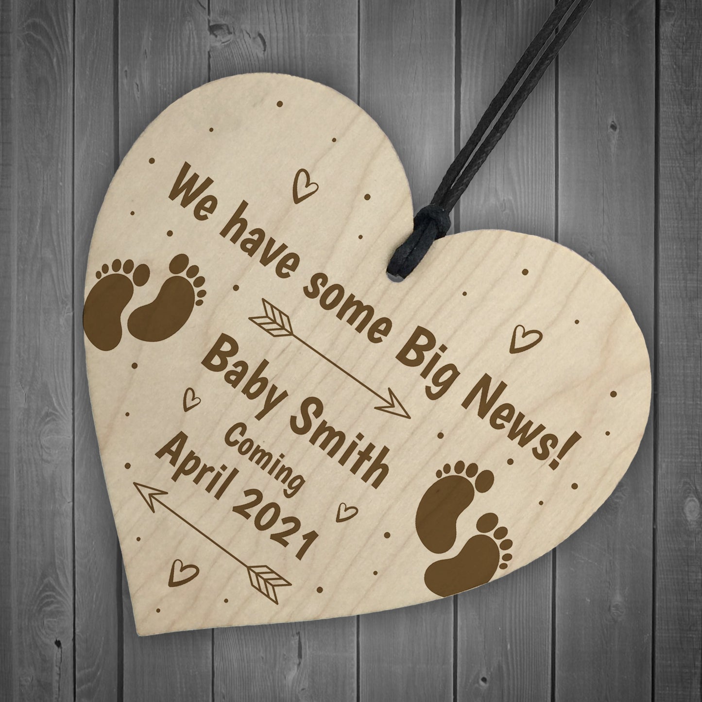 Baby Announcement Sign Wood Heart Personalised New Baby Gift