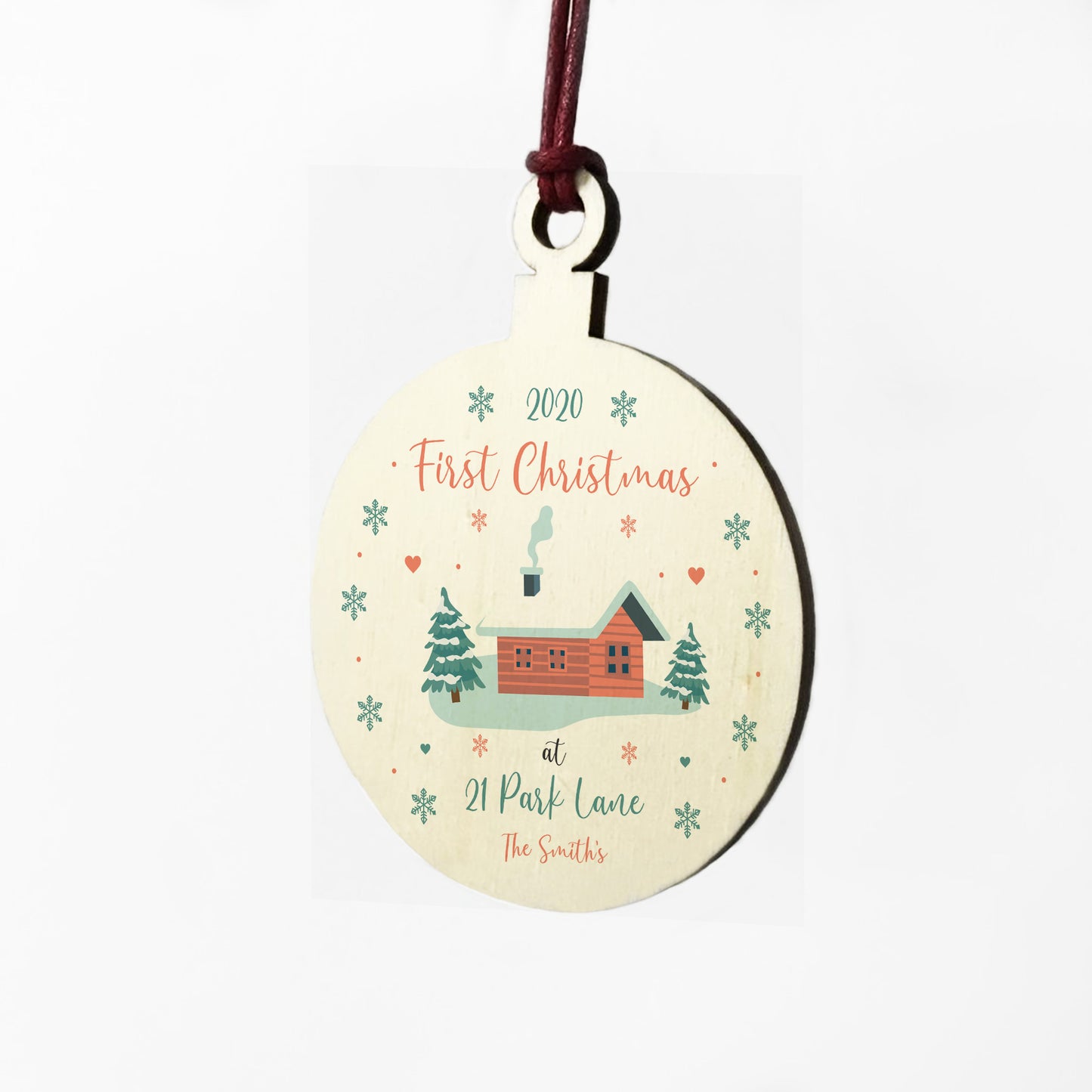 1st Christmas New Home Wood Bauble PERSONALISED Tree Decor