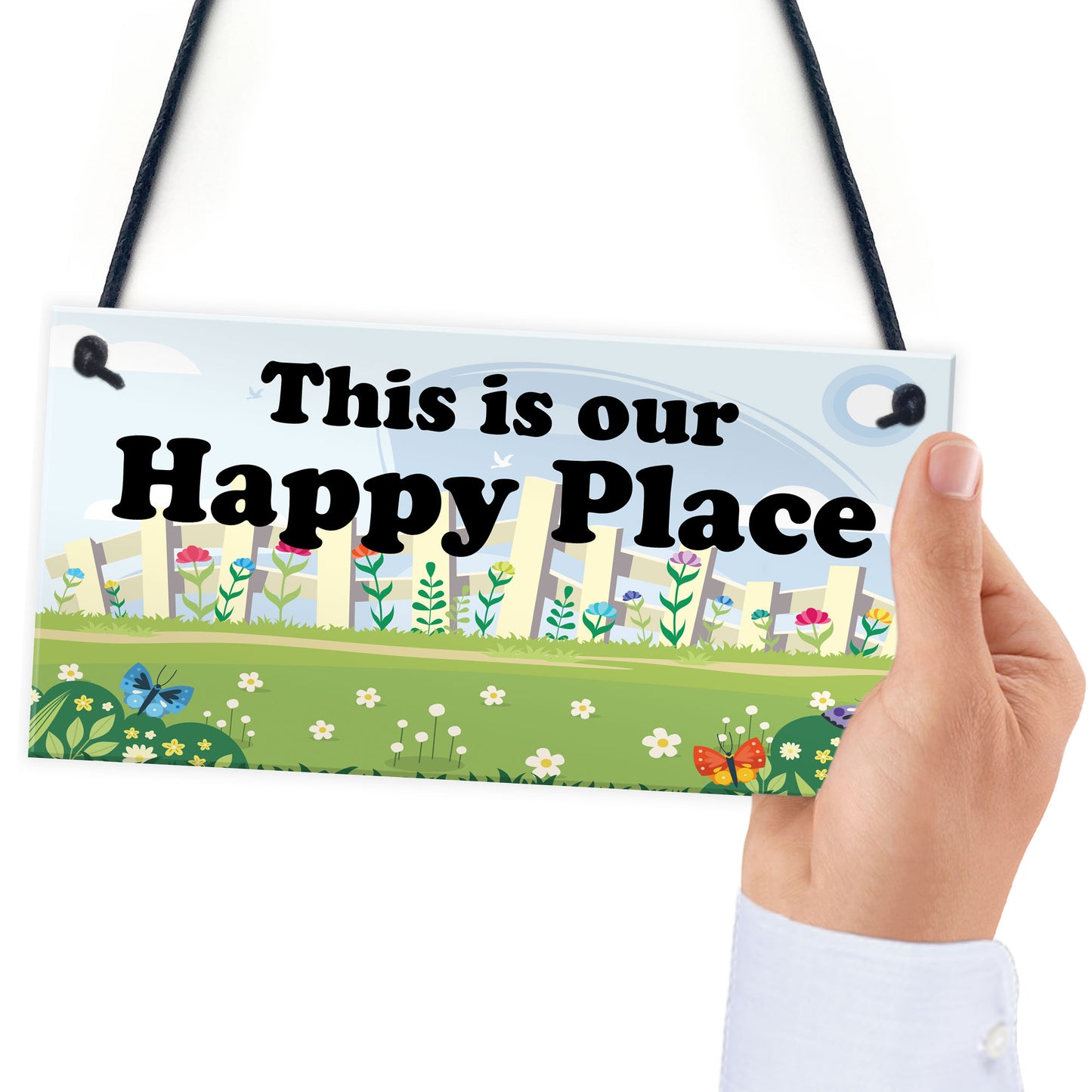 Garden Sign Happy Place Door Sign Hanging House Plaque Yard Sign