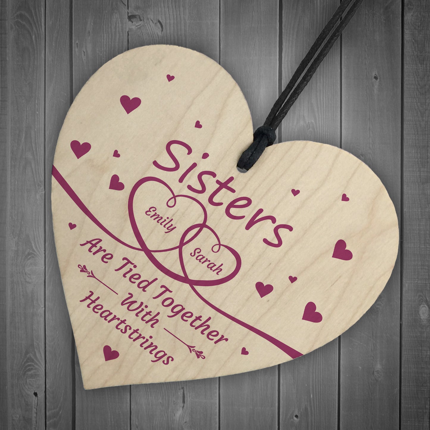 Personalised Sister Gifts Wooden Heart Keepsake Birthday Gifts