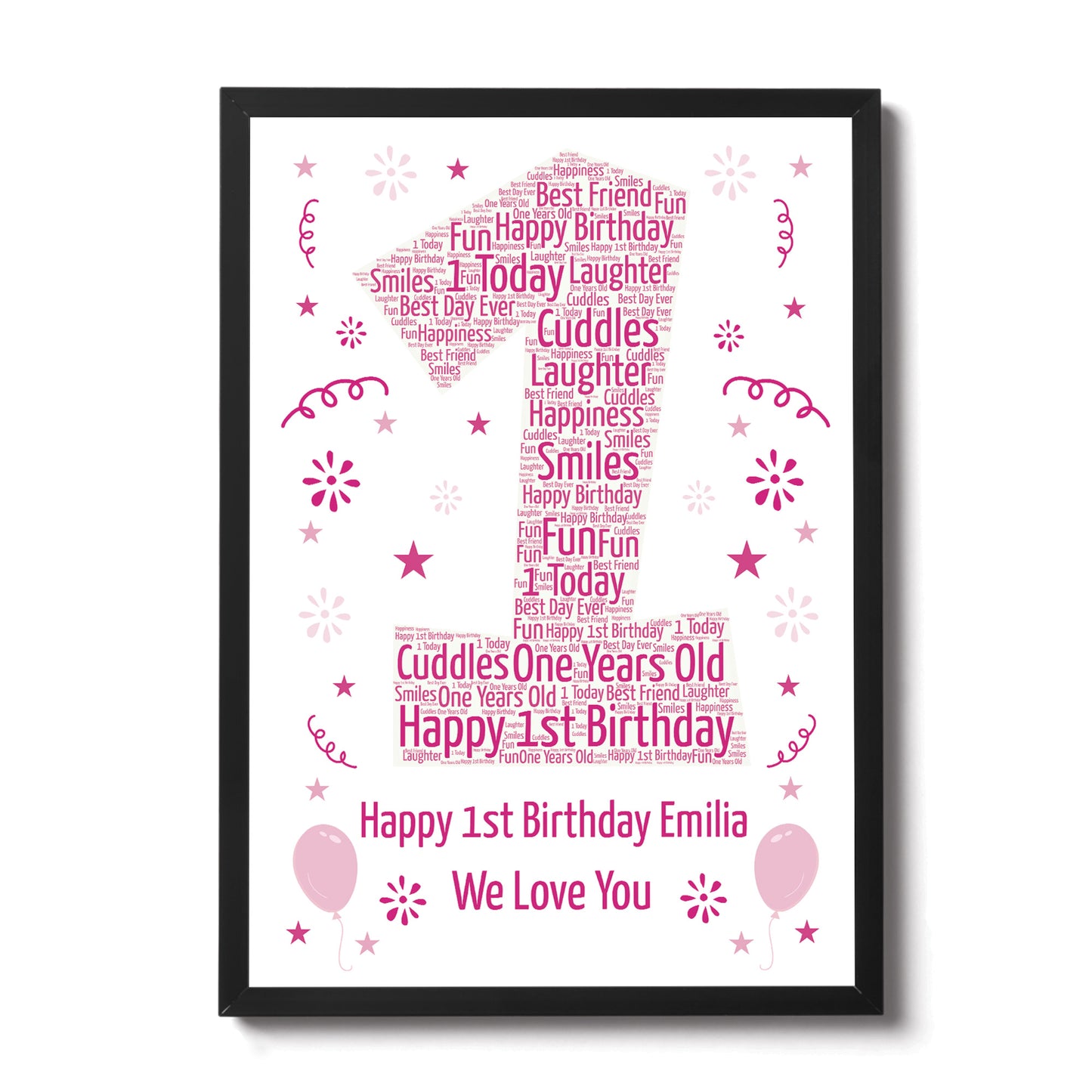 Personalised 1st Birthday Gift Framed Word Art Print Keepsake