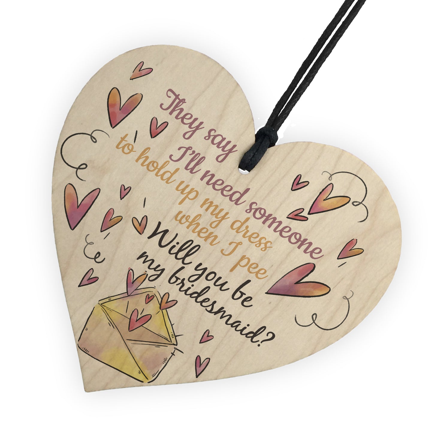 Will You Be My Bridesmaid Wooden Hanging Heart Wedding Invites