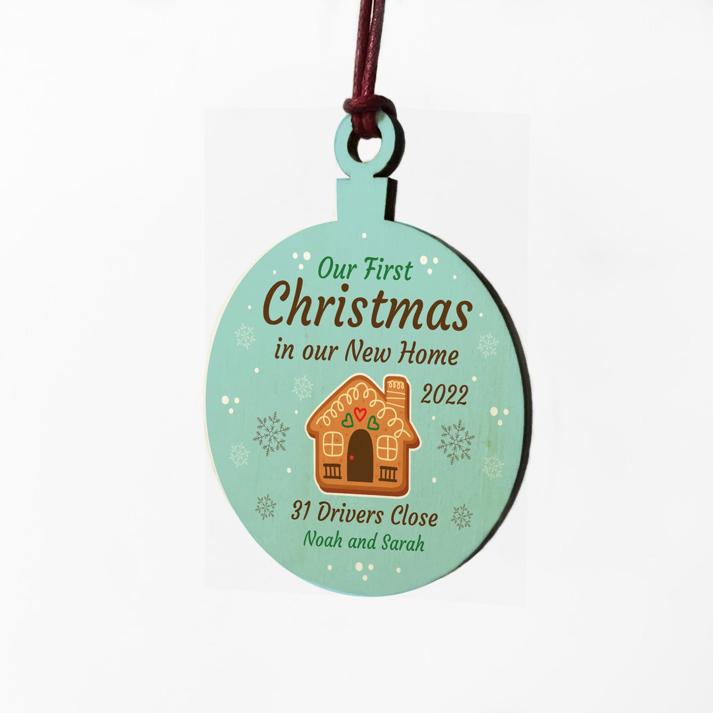 Personalised Christmas Bauble Tree Decoration Wood New Home Gift