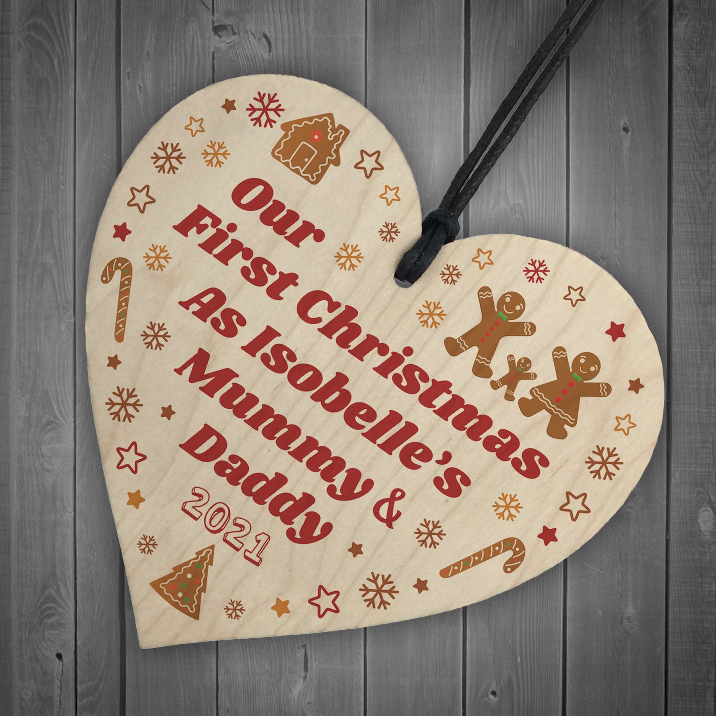 1st Christmas As Mummy And Daddy Wooden Heart Personalised