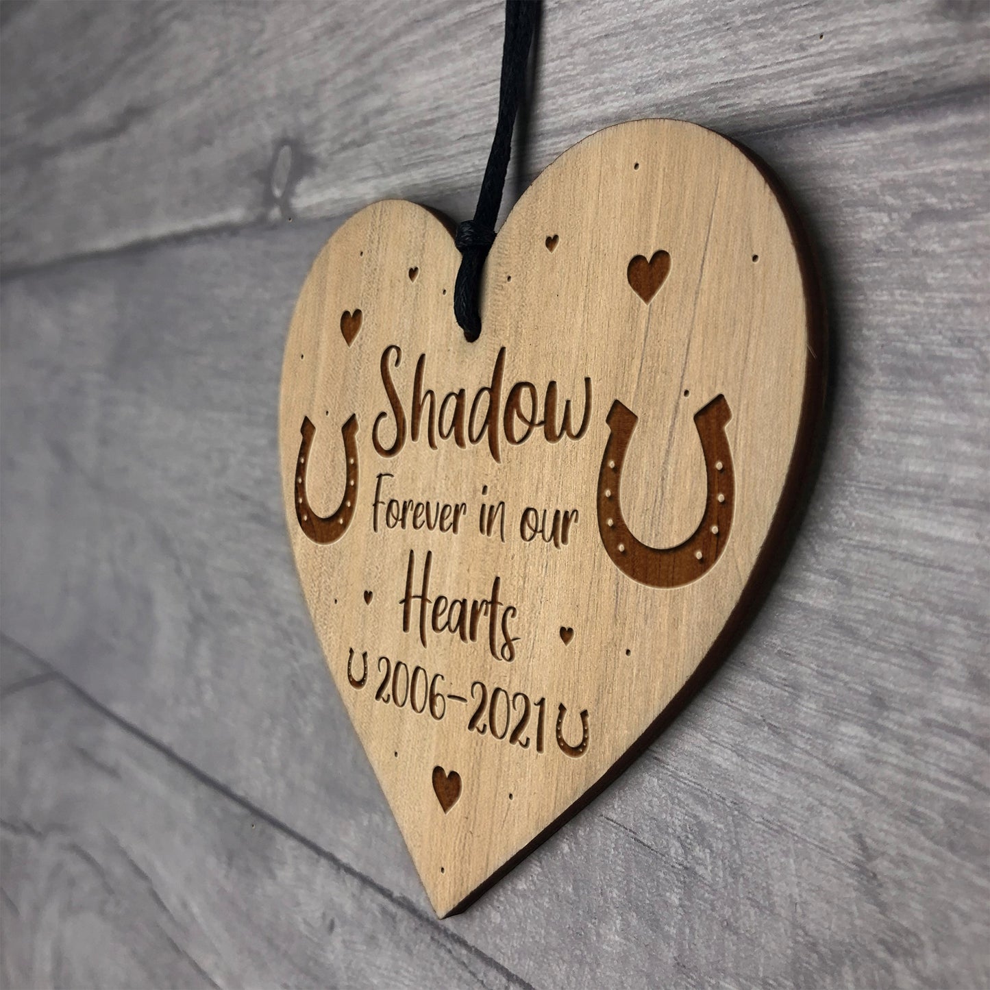 Personalised Memorial Plaque For Horse Pony Engraved Wood Heart