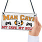 Man Cave Rules Gaming Shed Garage Funny Home Bar Hanging Plaque