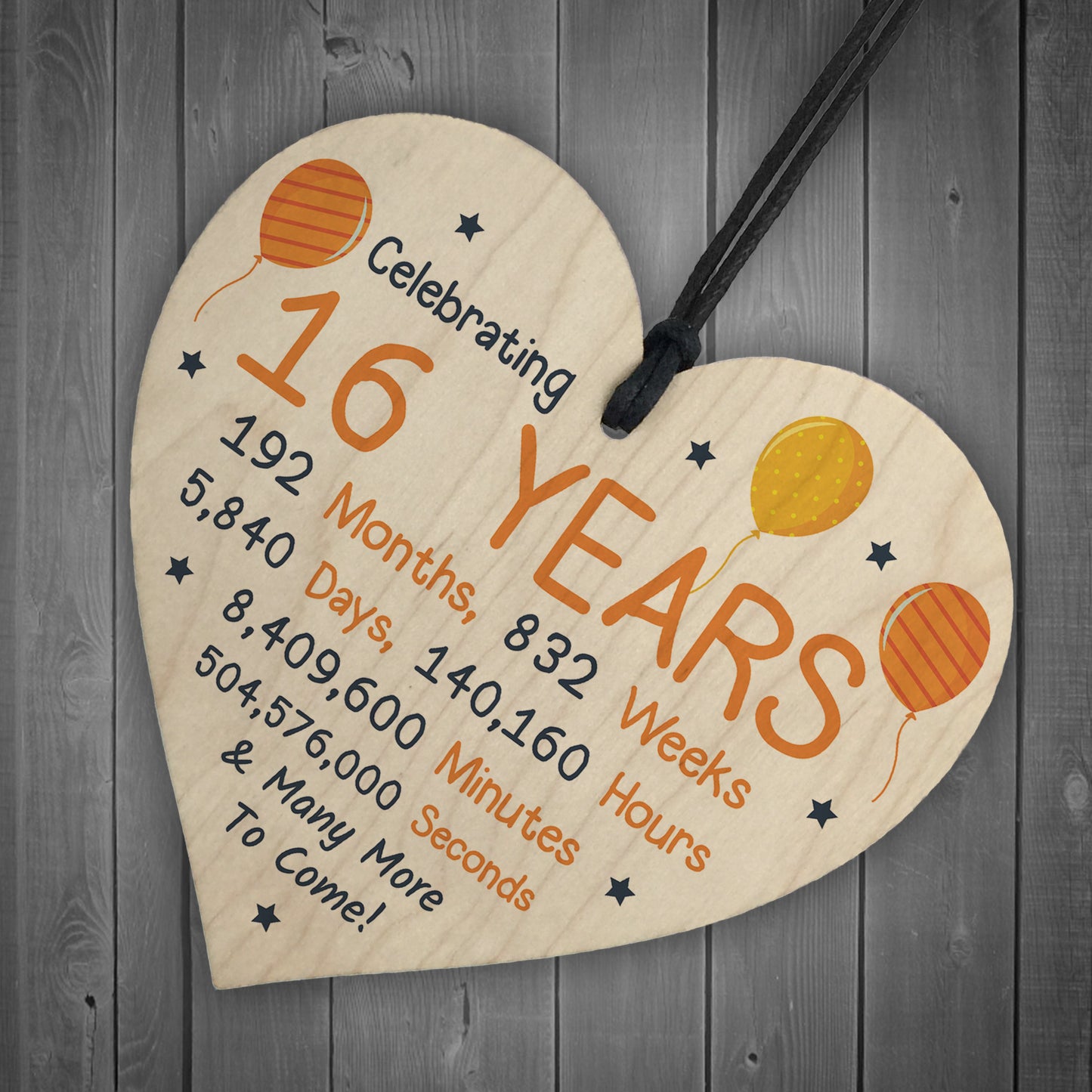 16th Birthday Novelty Wooden Heart Gift For Son Daughter Brother