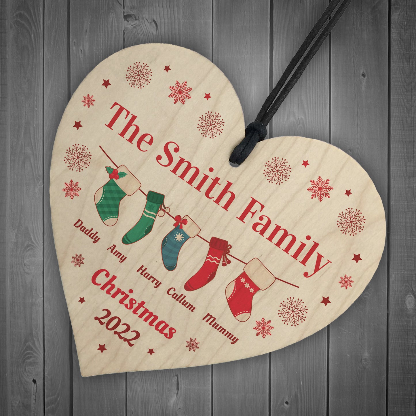 Personalised Wooden Hanging Bauble Family Surname Bauble