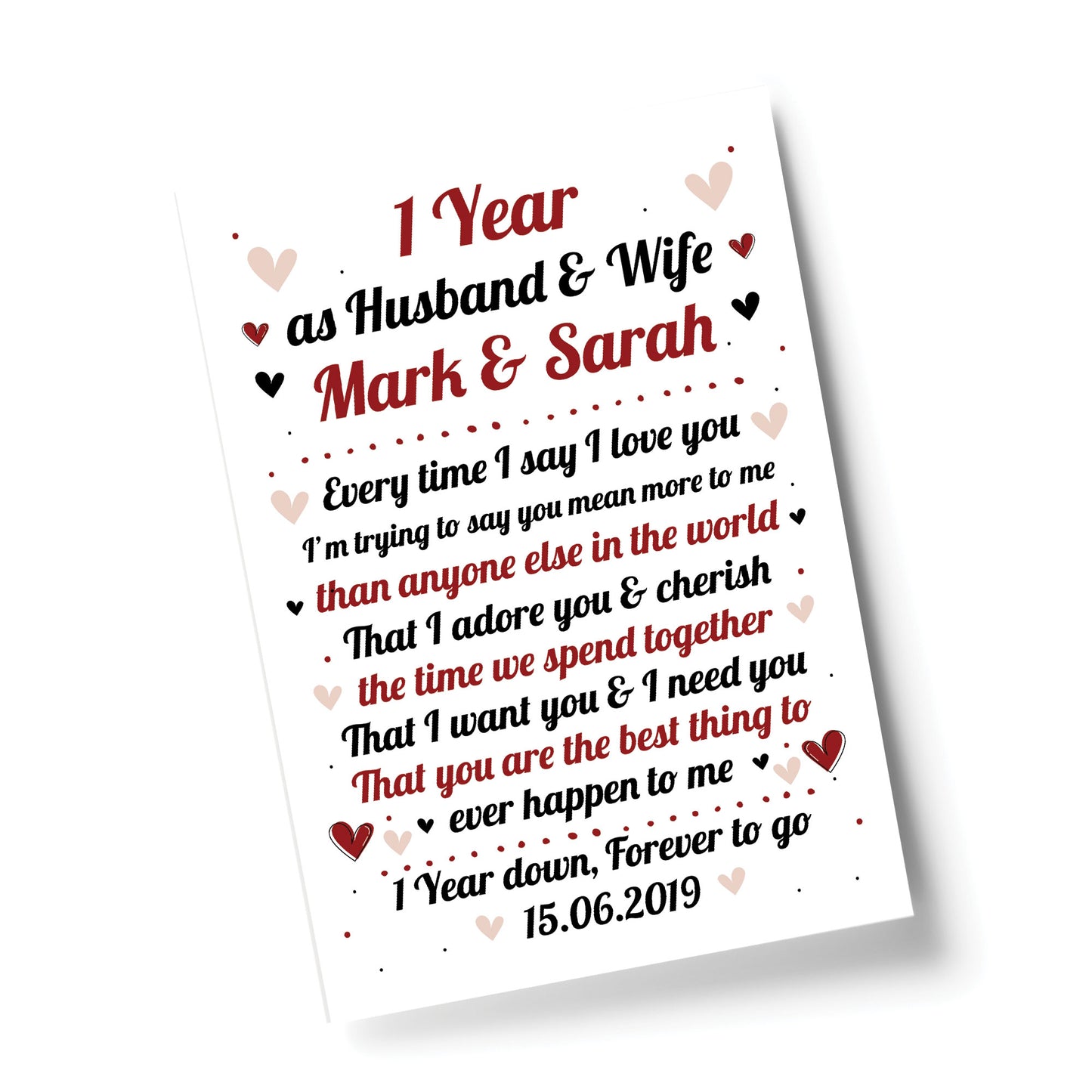 1st Wedding Anniversary Gift For Husband or Wife Print Keepsake