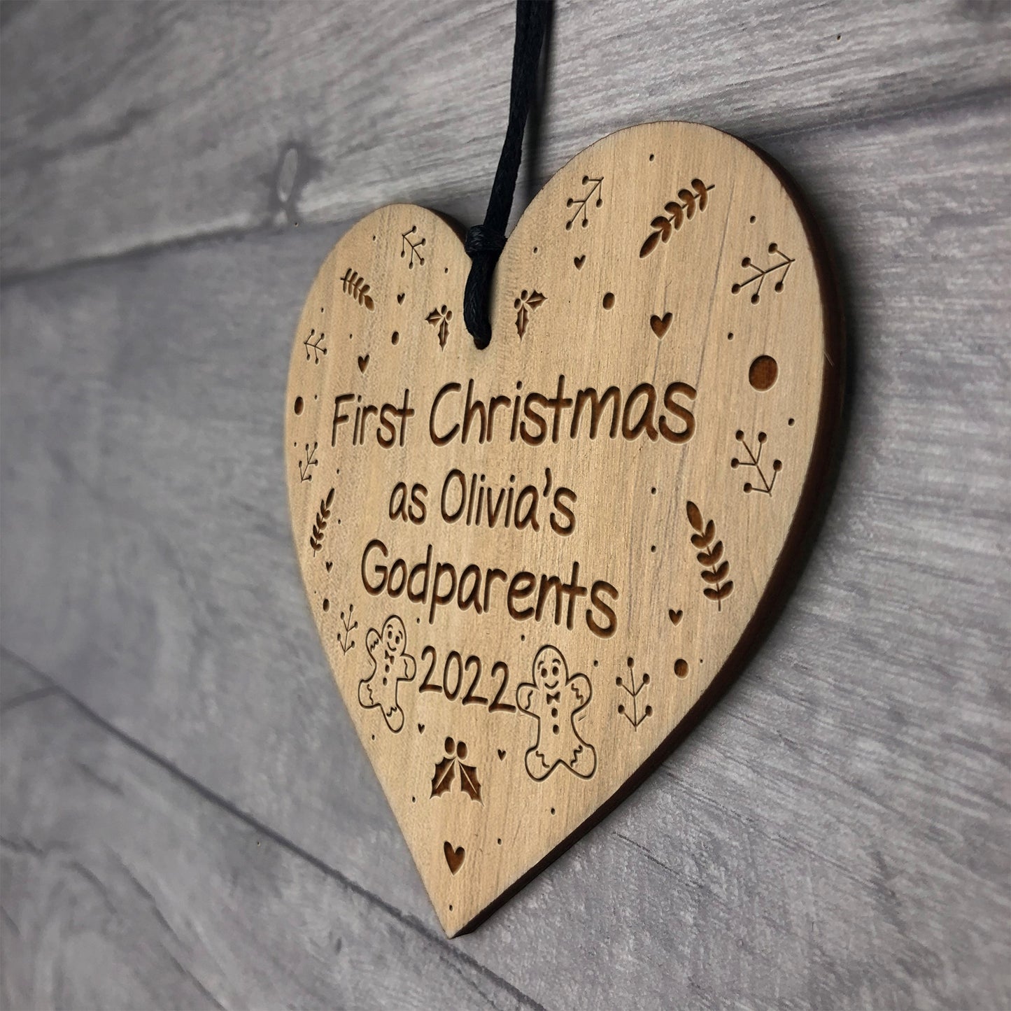 1st Christmas As Godparents Decoration Engraved Wood Decoration