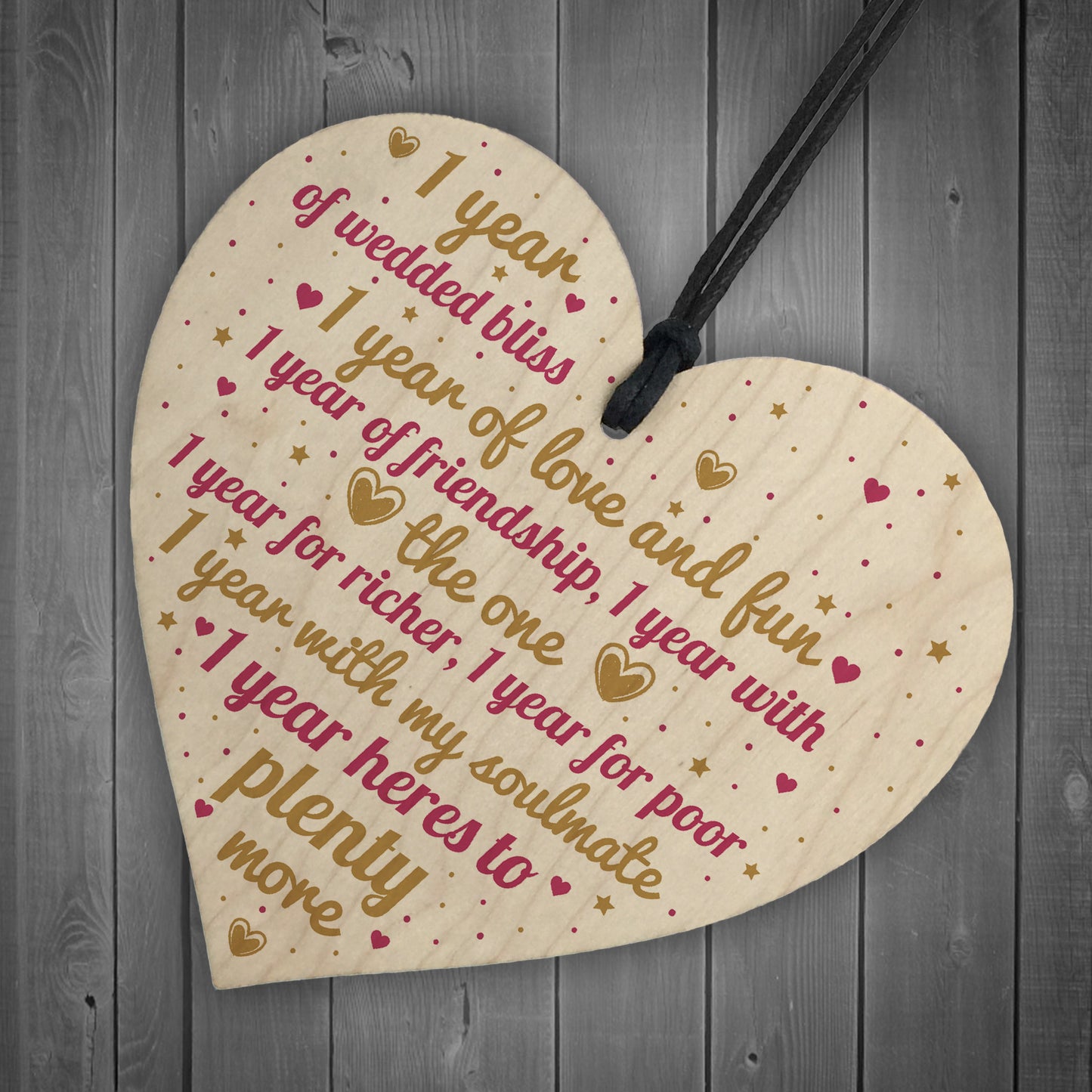 1st Wedding Anniversary 1 Year Gift Wooden Heart First Wedding