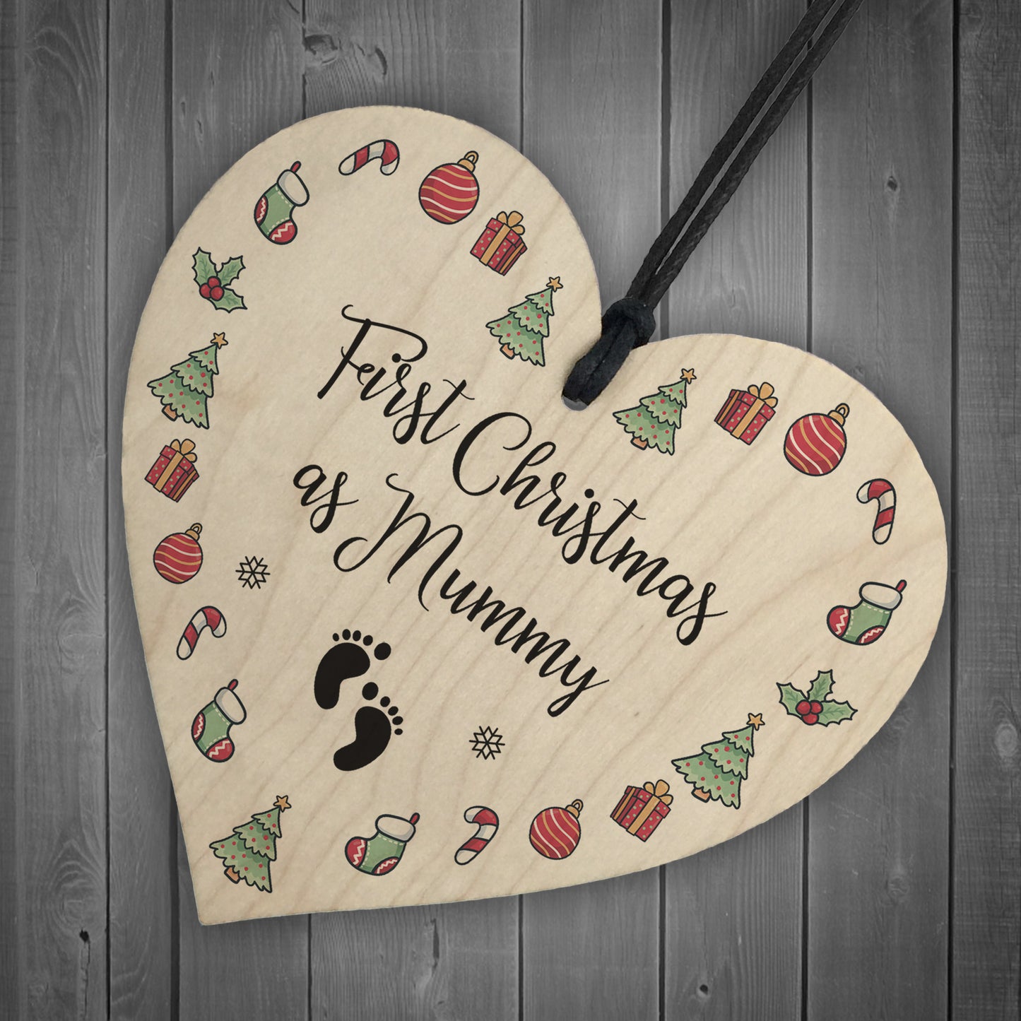 1st Christmas As Mummy Bauble Wooden Heart Tree Decoration