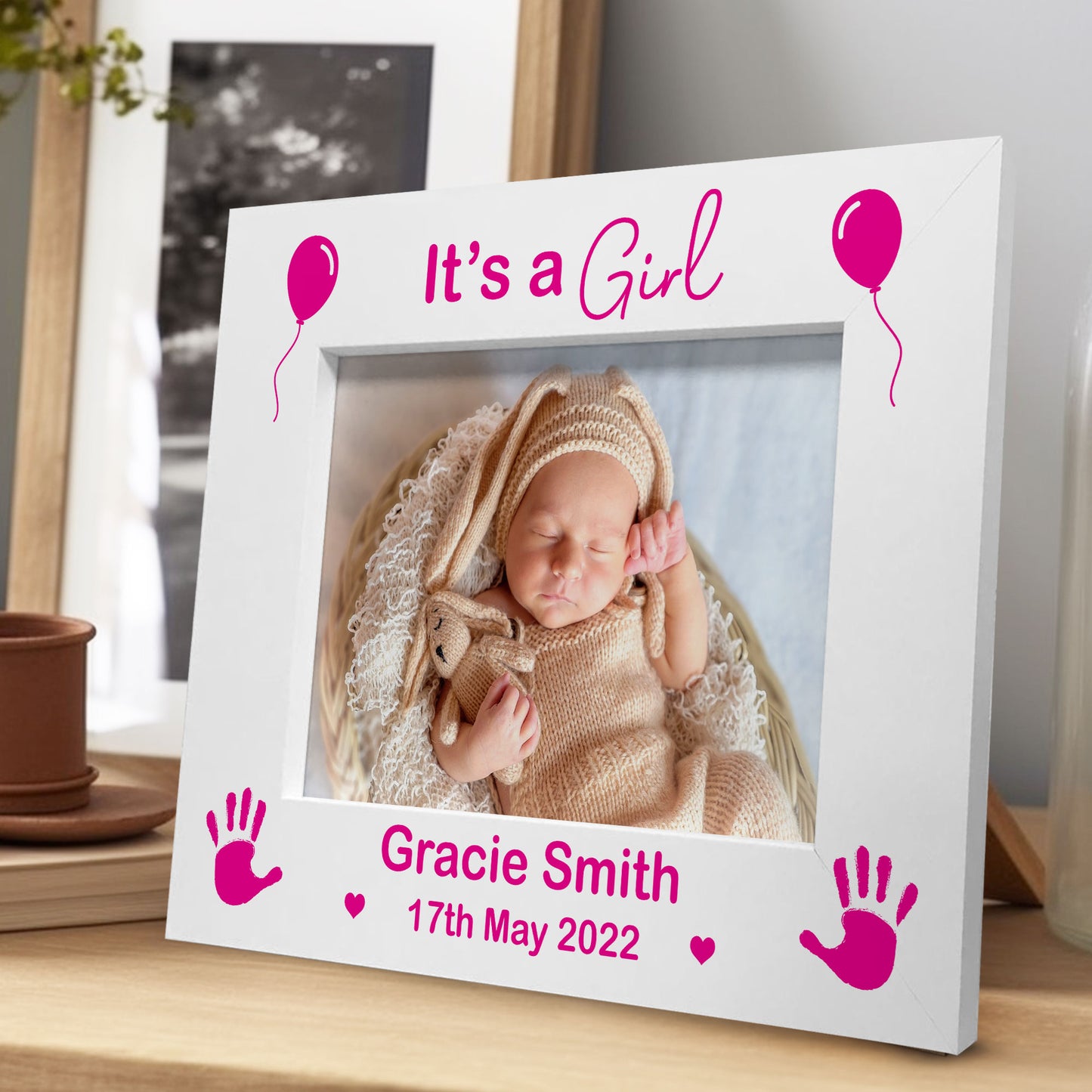 It's A Girl PERSONALISED Baby Name Photo Frame New Born Baby